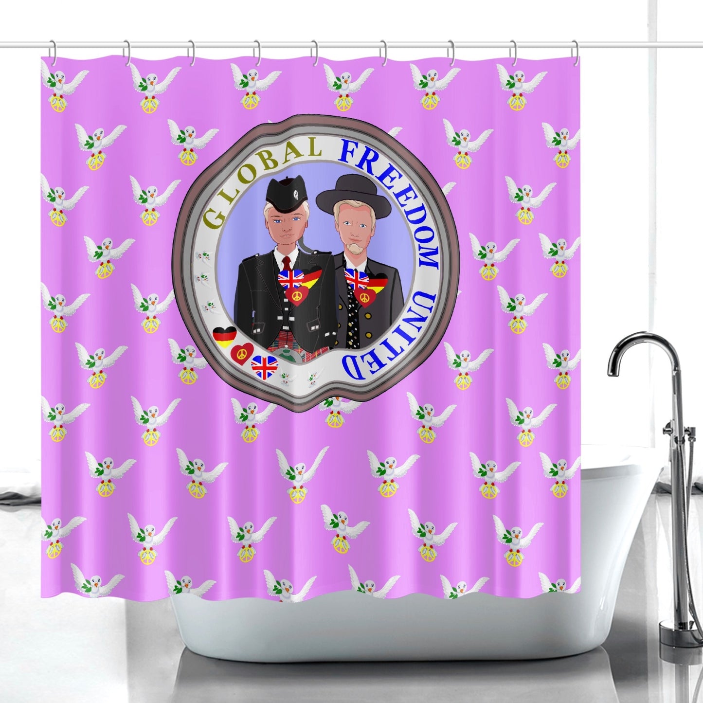 GLOBAL FREEDOM UNITED MEN ENGLAND & GERMANY OLD PEACE VIOLET Quick-drying Shower Curtain