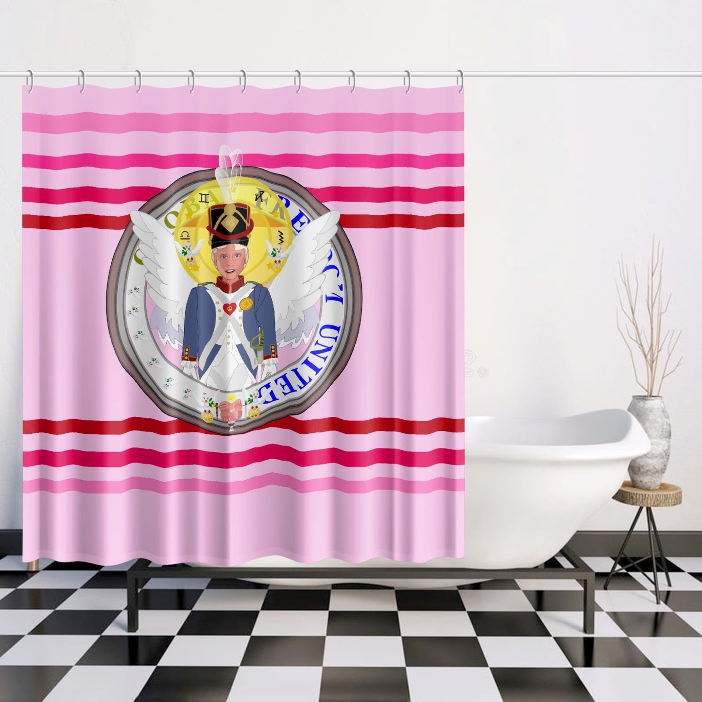 Quick-drying Shower Curtain GLOBAL FREEDOM UNITED© Archangel Michael Version 3 Pink1