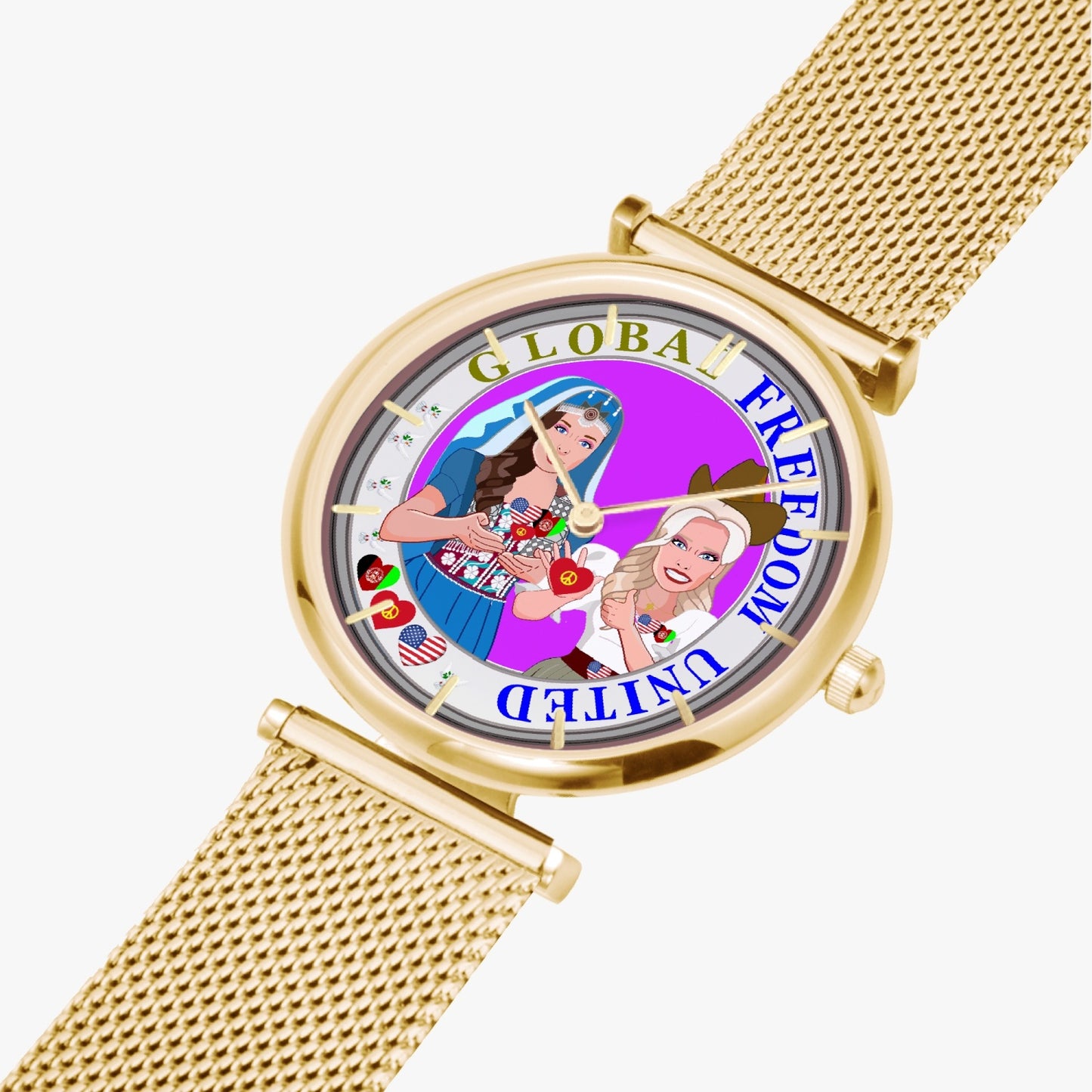 GLOBAL FREEDOM UNITED© New Stylish Ultra-Thin Quartz Watch (With Indicators) Women Afghanistan & USA