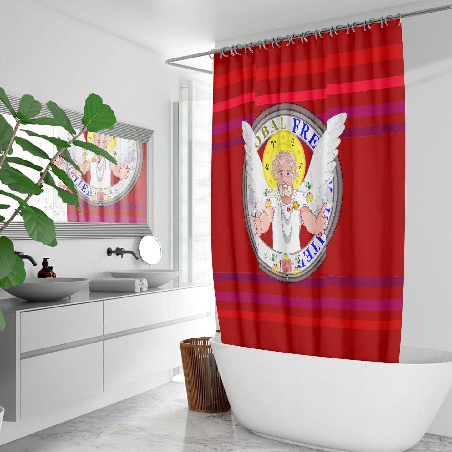 Quick-drying Shower Curtain GLOBAL FREEDOM UNITED© Archangel Uriel Red