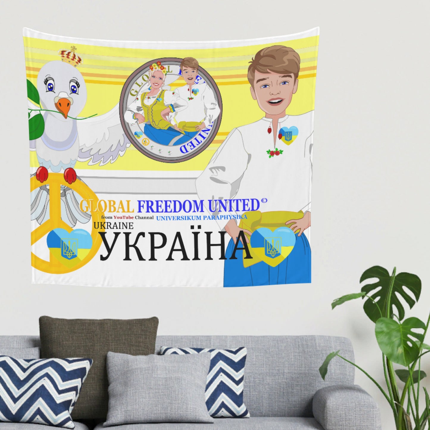 Tapestry GLOBAL FREEDOM UNITED© Couple Ukrain Yellow