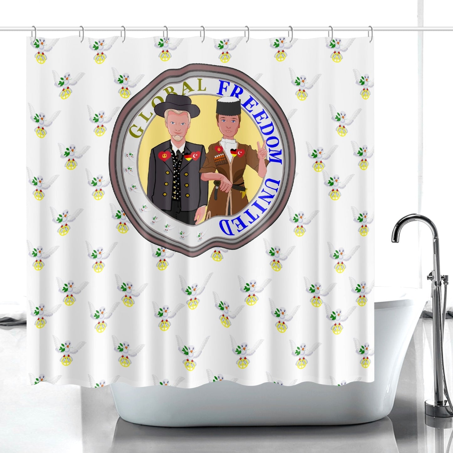 GLOBAL FREEDOM UNITED MEN TURKEY & GERMANY OLD PEACE WIGHT Quick-drying Shower Curtain171. Quick-drying Shower Curtain