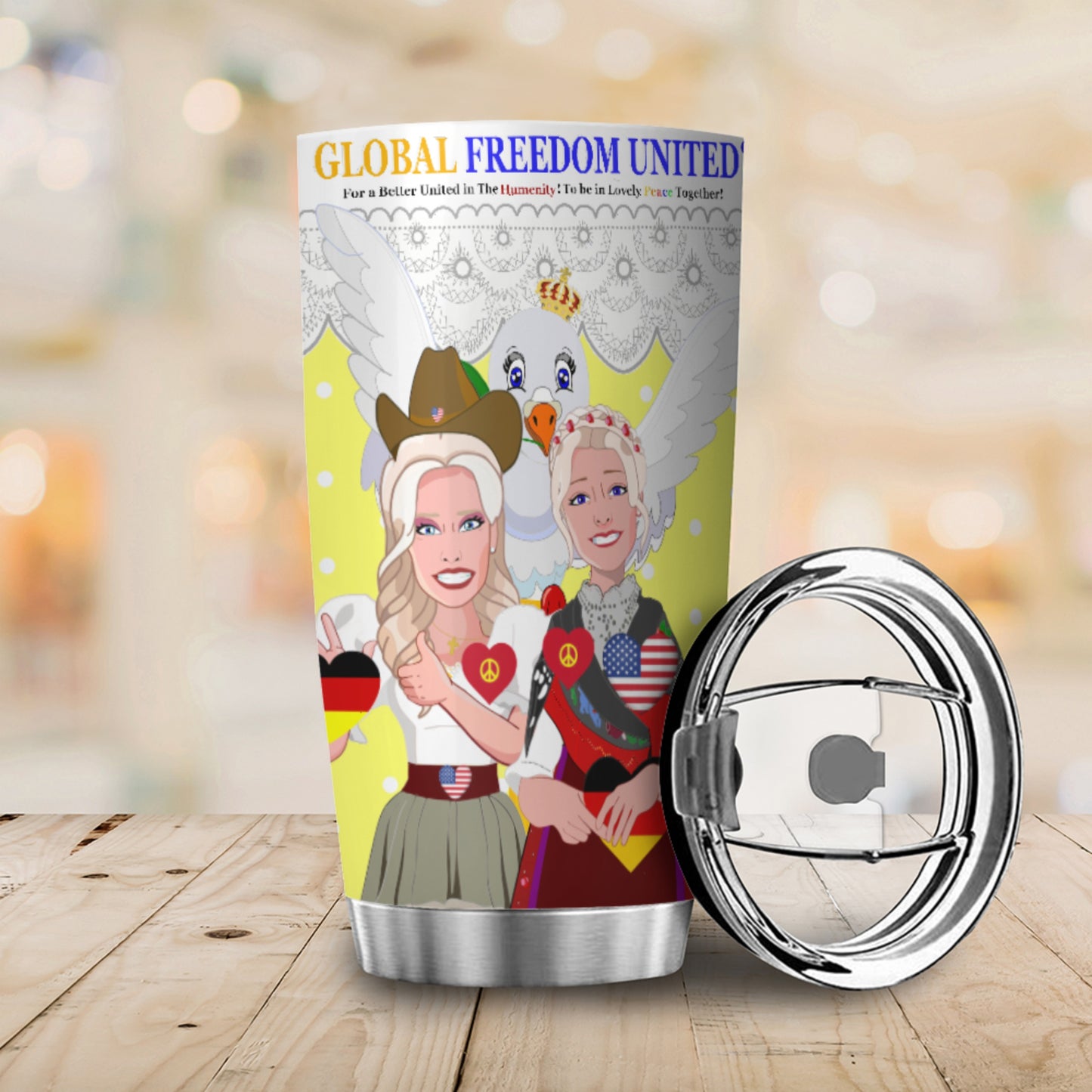 Tumbler GLOBAL FREEDOM UNITED© Women Germany & USA Yellow