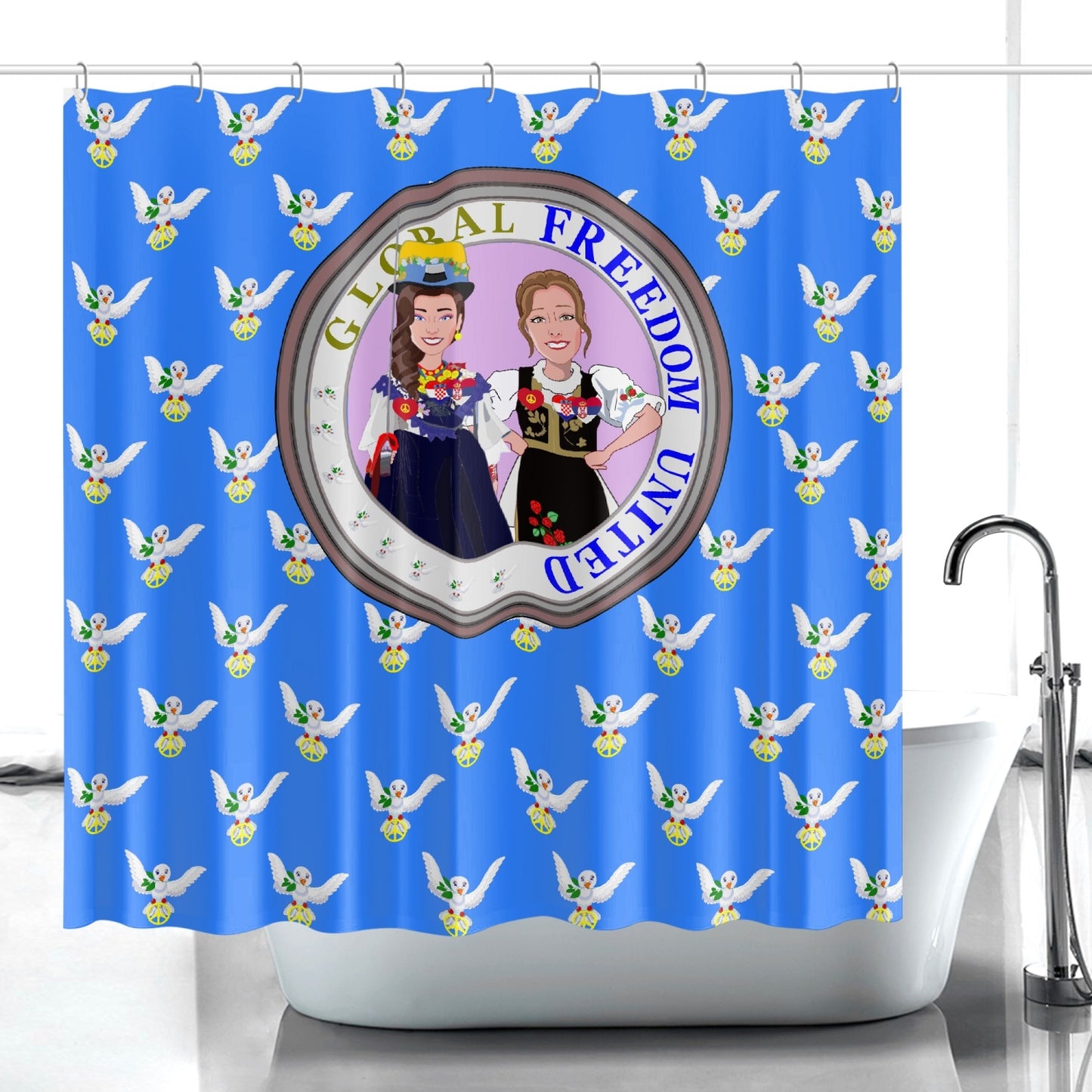 GLOBAL FREEDOM UNITED© Women Croatia & Serbia BLUE Quick-drying Shower Curtain