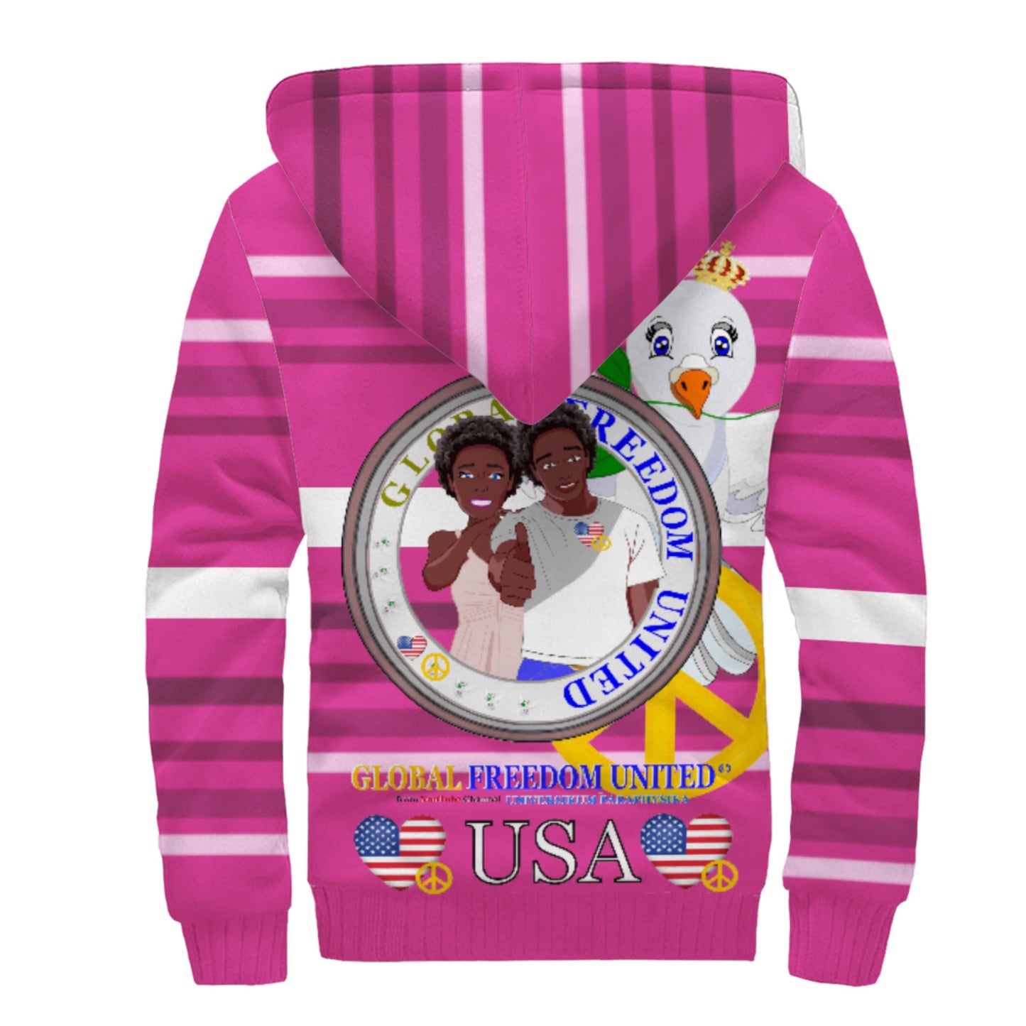 Plush Hoodie GLOBAL FREEDOM UNITED© Couple USA Afro American Pink