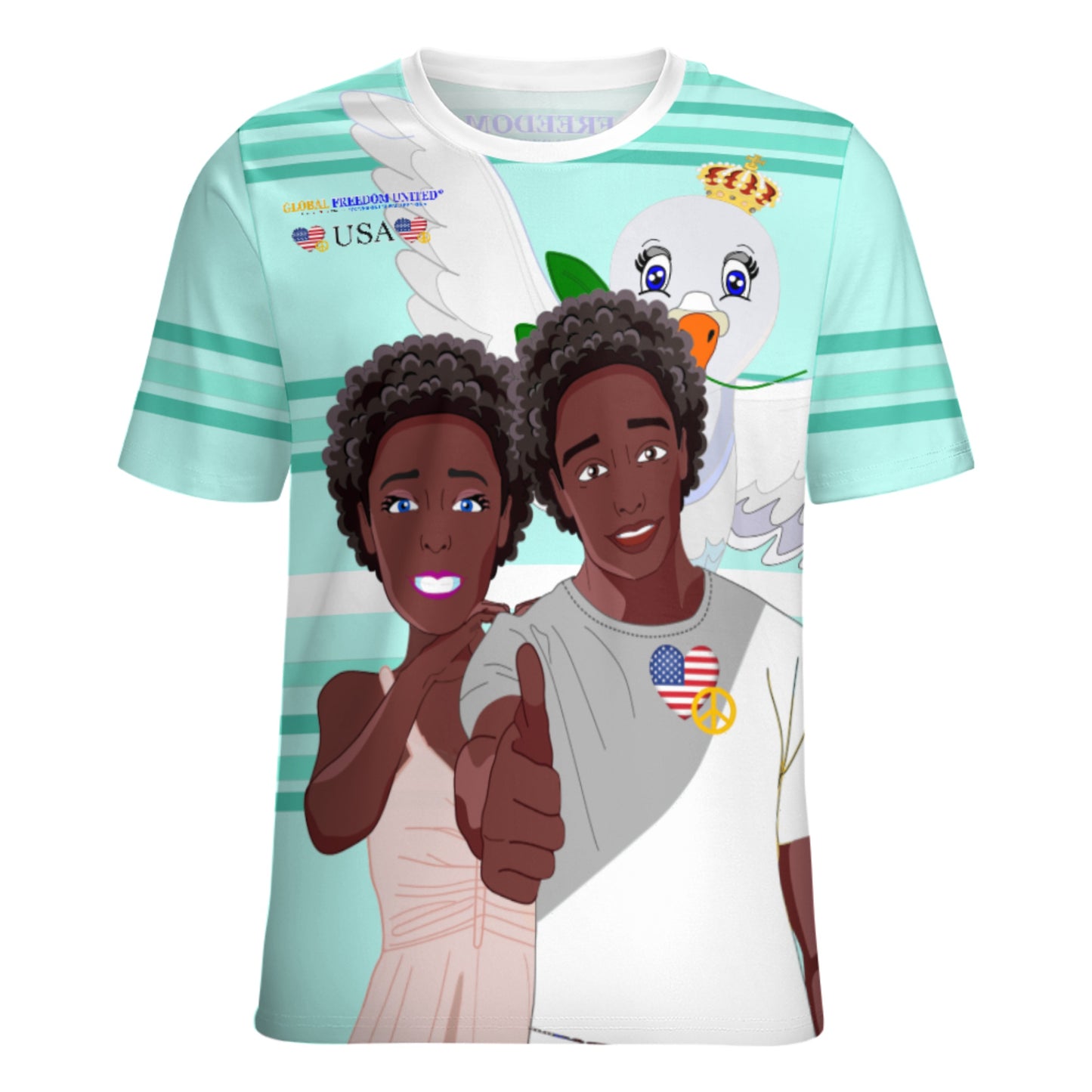 Women´s T-shirt 2 GLOBAL FREEDOM UNITED© Couple USA Afro American Light Green