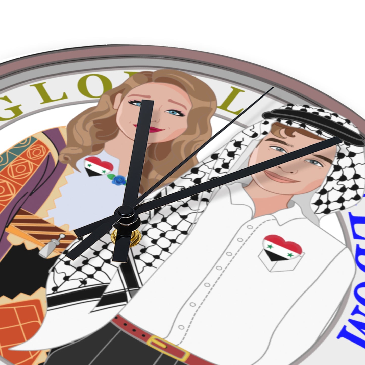 Wooden Wall Clock Without Scale GLOBAL FREEDOM UNITED© Couple Syria