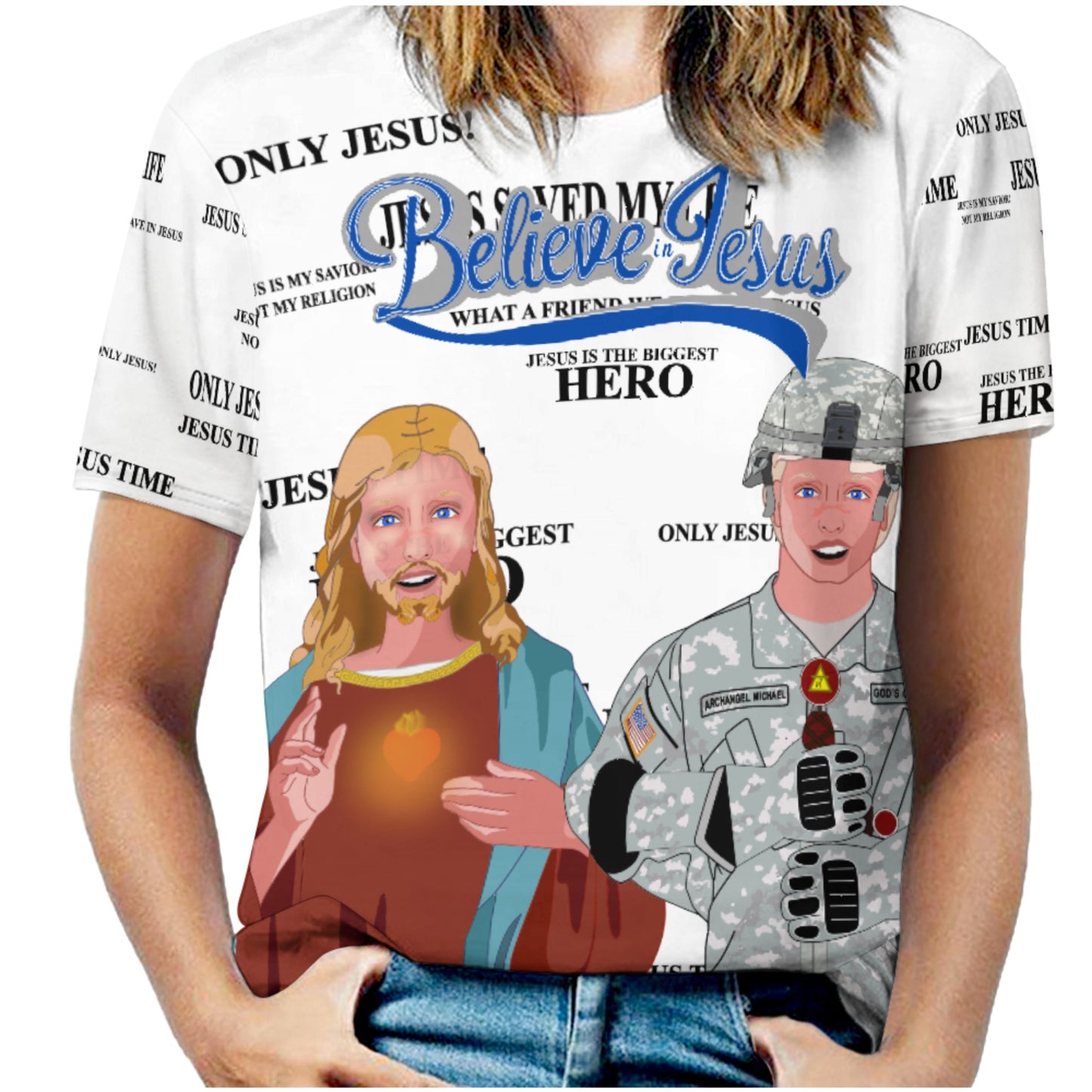Women´s T-shirt Wight GLOBAL FREEDOM UNITED© Jesus Is A Hero Veteran For US American Soldiers