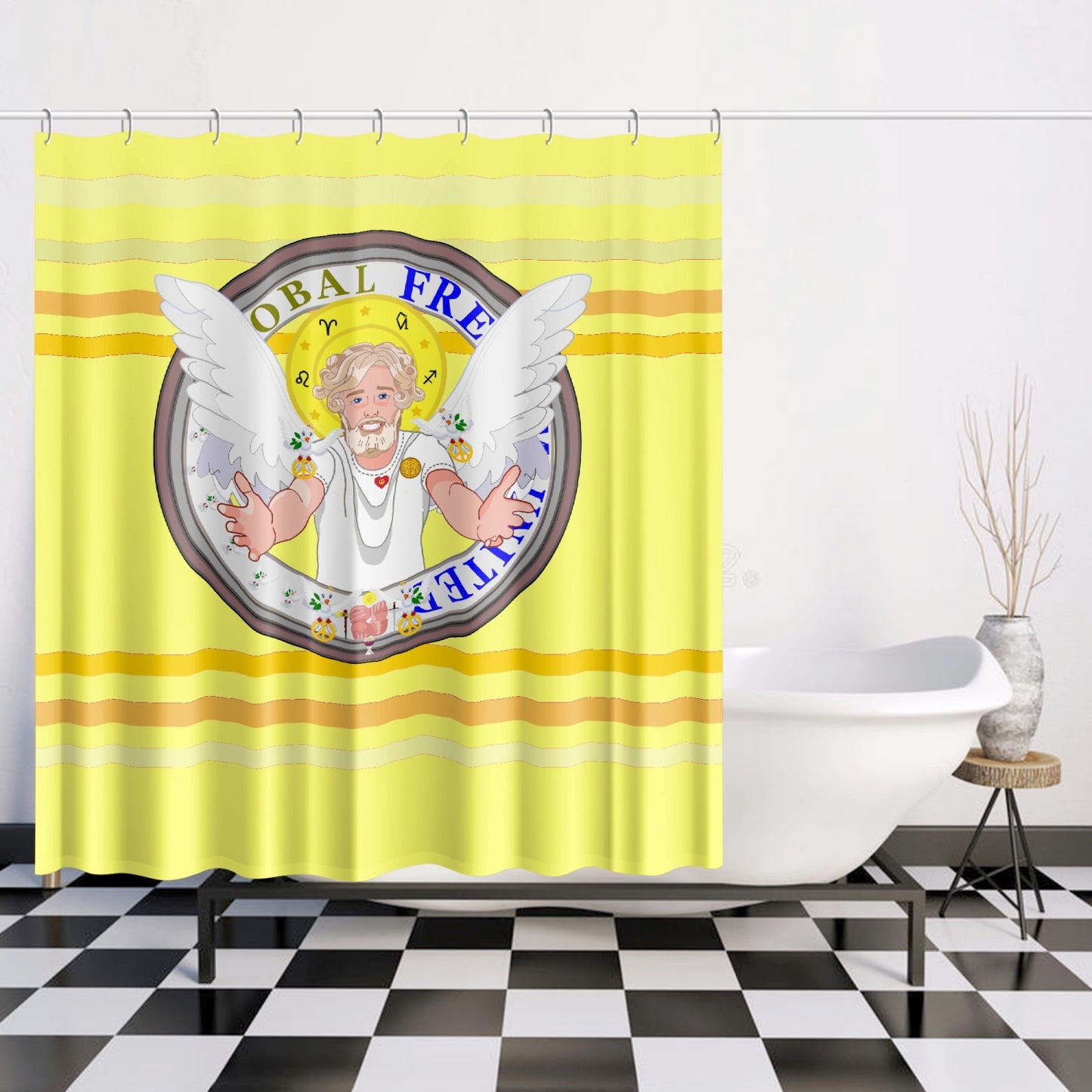Quick-drying Shower Curtain GLOBAL FREEDOM UNITED© Archangel Uriel Yellow