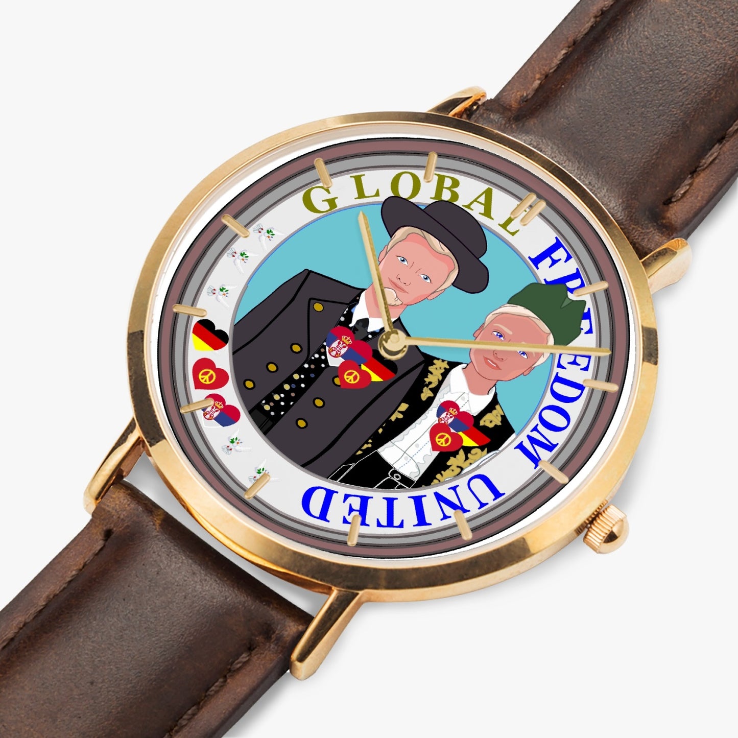 GLOBAL FREEDOM UNITED© Men Serbia & Germany V1Hot Selling Ultra-Thin Leather Strap Quartz Watch (Rose Gold With Indicators)