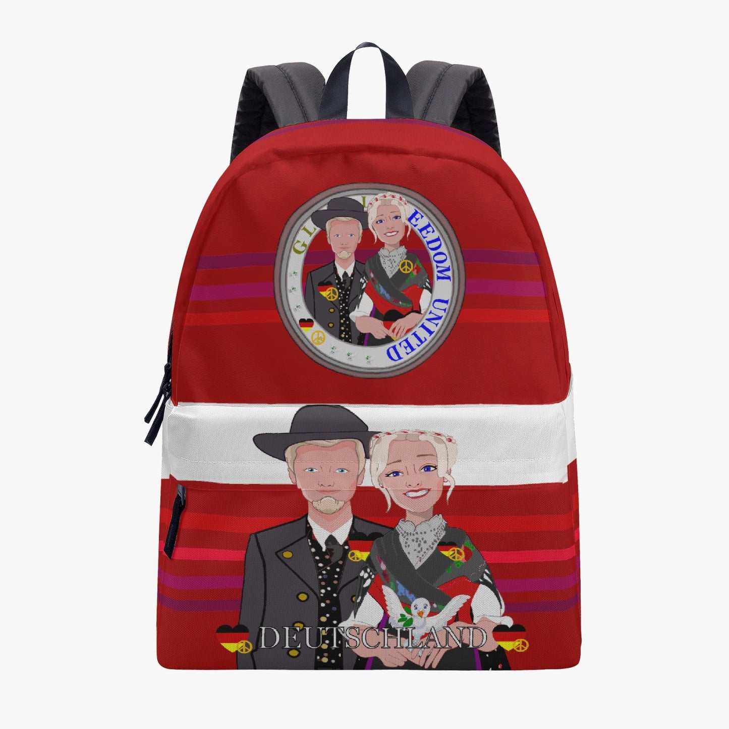 All-over-print Canvas Backpack GLOBAL FREEDOM UNITED COUPLE EDITION GERMANY V1 RED