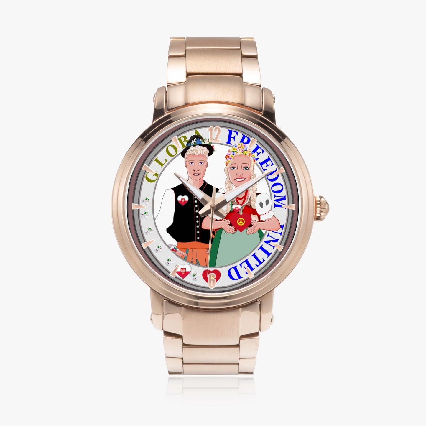 GLOBAL FREEDOM UNITED© Couple Poland New Steel Strap Automatic Watch (With Indicators)