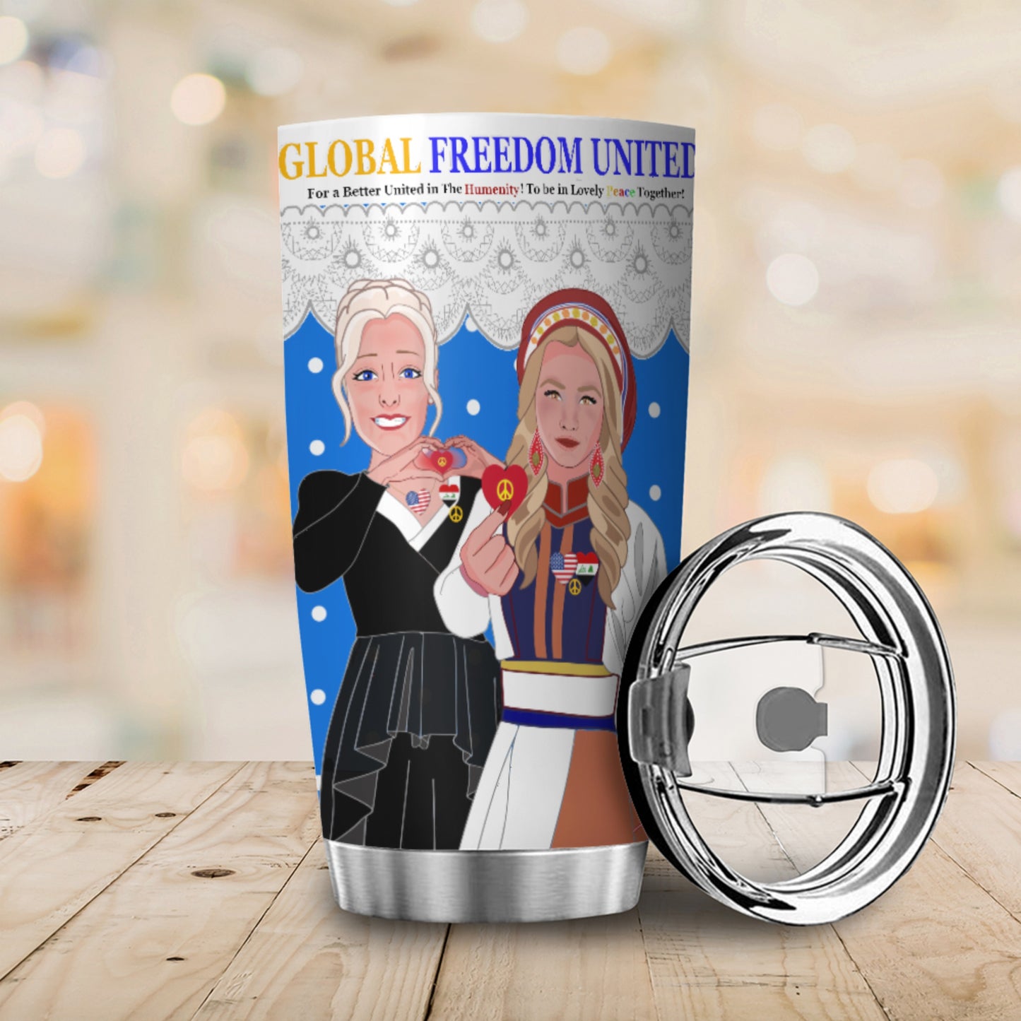 Tumbler GLOBAL FREEDOM UNITED© Women Iraq & USA Blue