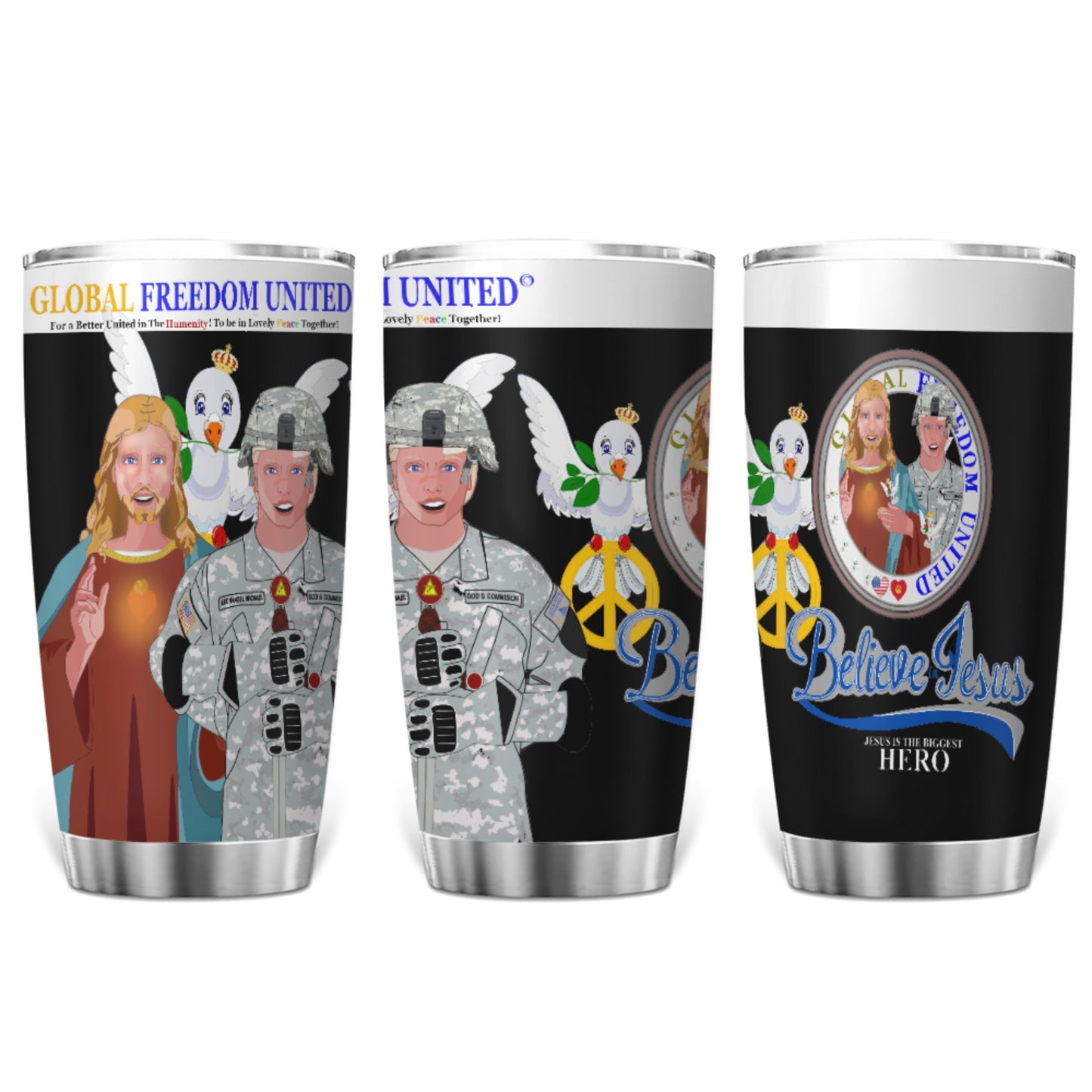 Tumbler GLOBAL FREEDOM UNITED© Jesus Is The Biggest Hero Black For US American Soldiers Men Black
