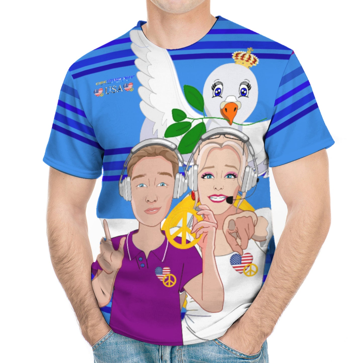 Men´s T-shirt  GLOBAL FREEDOM UNITED© Couple USA Wight American  Deep Blue