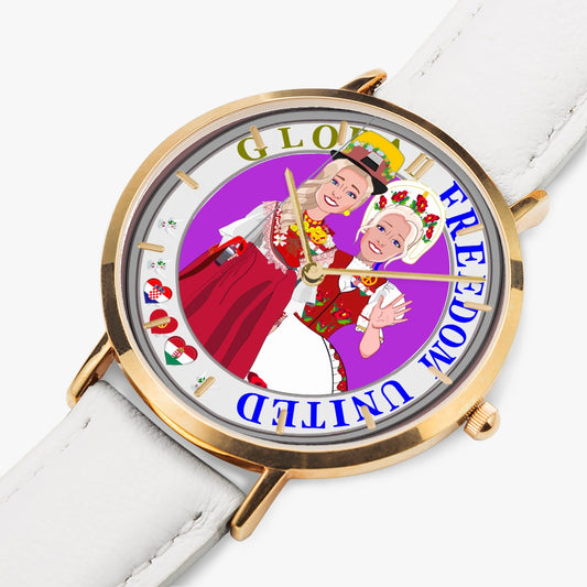 GLOBAL FREEDOM UNITED© Hot Selling Ultra-Thin Leather Strap Quartz Watch (Rose Gold With Indicators) Women Croatia & Hungary V2