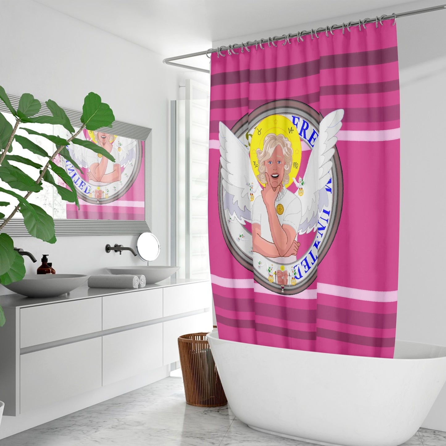 Quick-drying Shower Curtain GLOBAL FREEDOM UNITED© ARCHANGEL GABRIEL Pink2