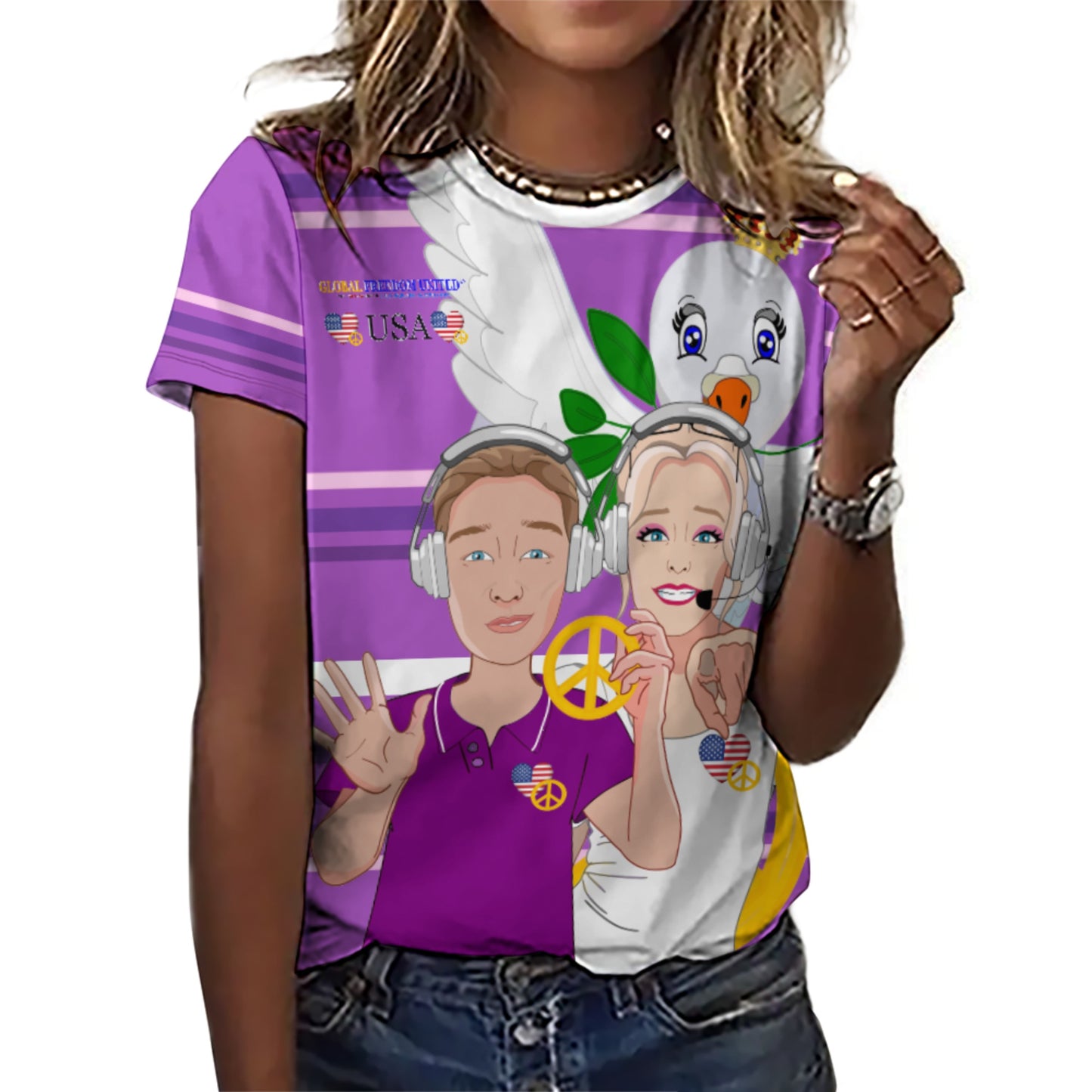 Women´s T-shirt 2 GLOBAL FREEDOM UNITED© Couple USA Wight American  Lilac