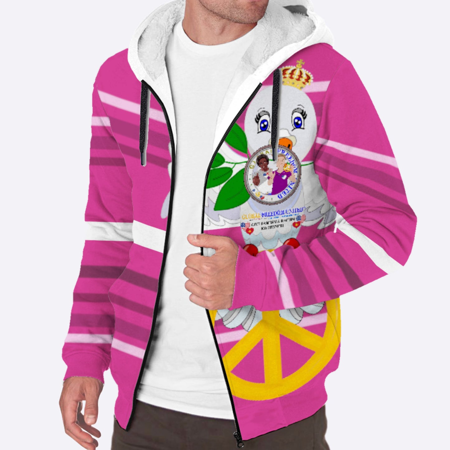 Plush Hoodie GLOBAL FREEDOM UNITED© Men Anti Racism & Fascism USA  Pink2