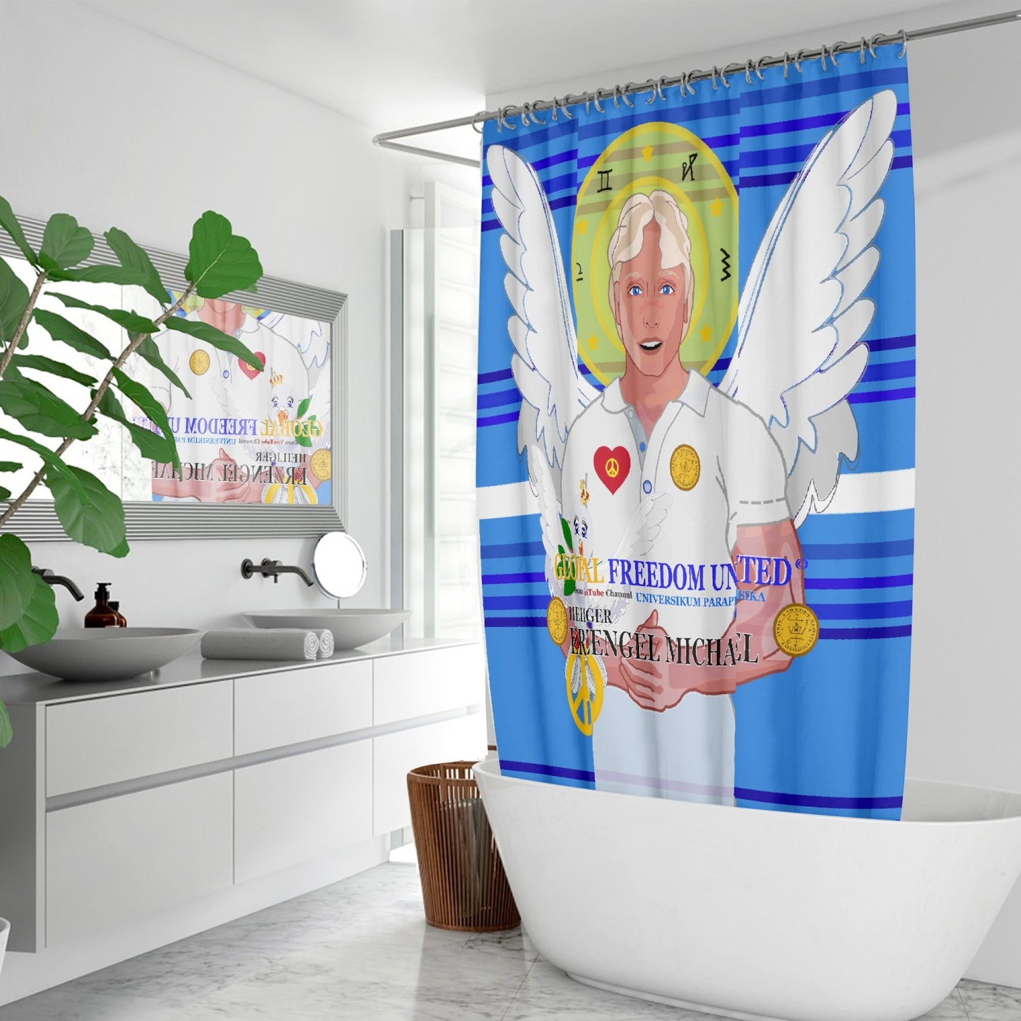 Quick-drying Shower Curtain Quick-drying Shower Curtain GLOBAL FREEDOM UNITED ARCGANGEL MICHAEL GERMAN DEEP BLUE