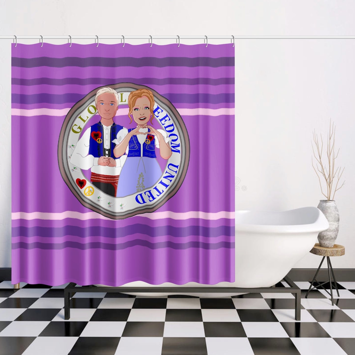 GLOBAL FREEDOM UNITED© Couple Albania Lilac Quick-drying Shower Curtain