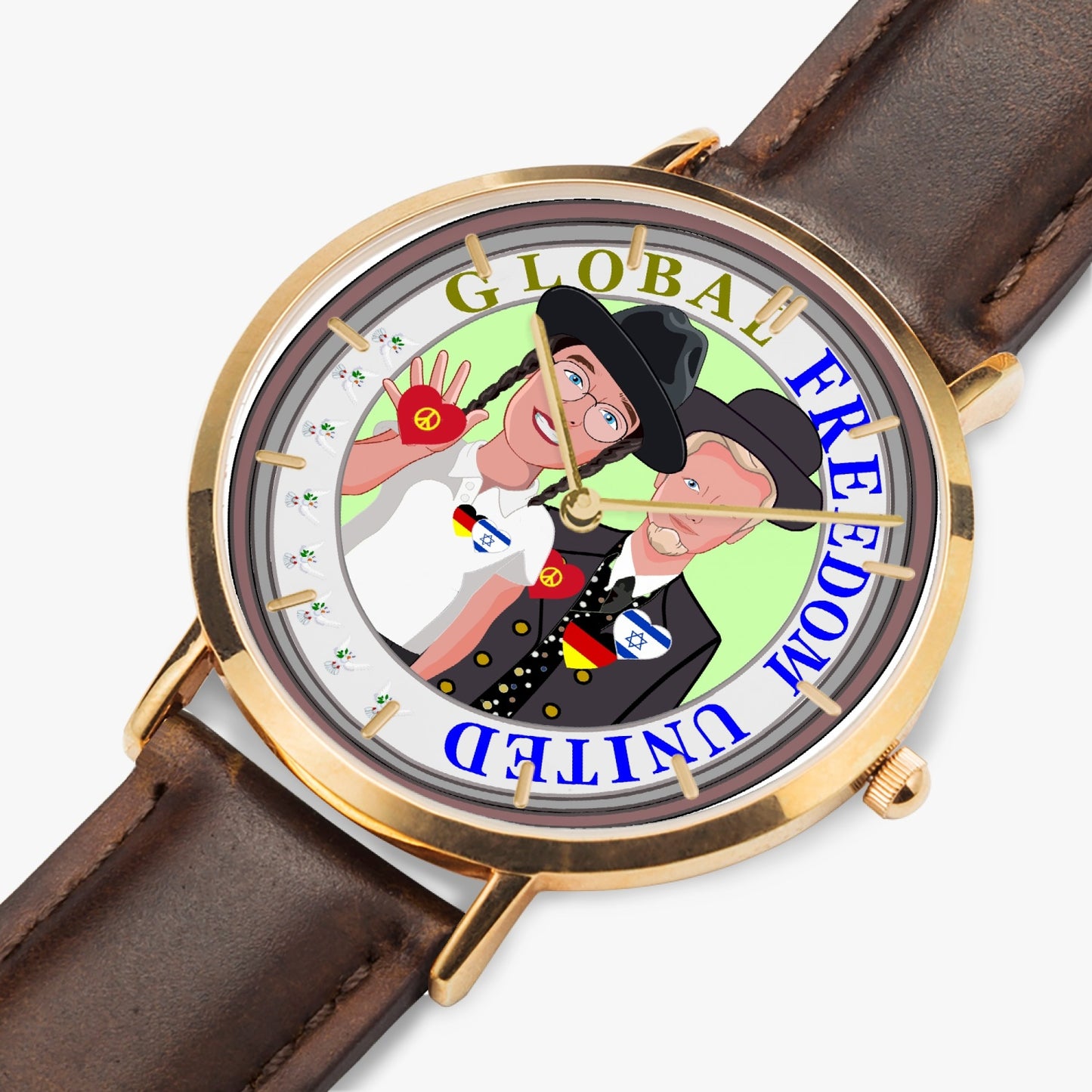 Hot Selling Ultra-Thin Leather Strap Quartz Watch (Rose Gold With Indicators) GLOBAL FREEDOM UNITED© MEN ISRAEL & GERMANY