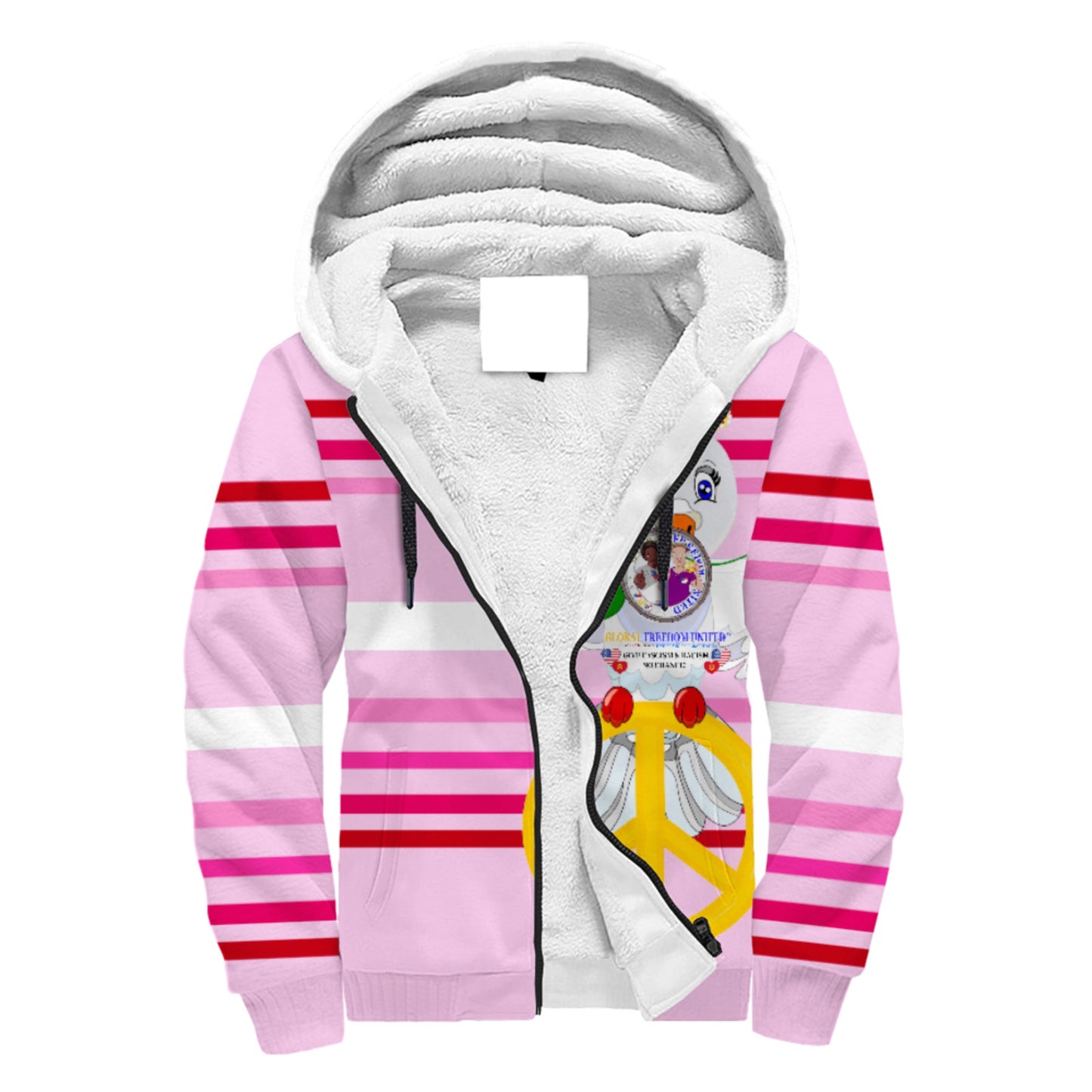 Plush Hoodie GLOBAL FREEDOM UNITED© Men Anti Racism & Fascism USA  Pink1