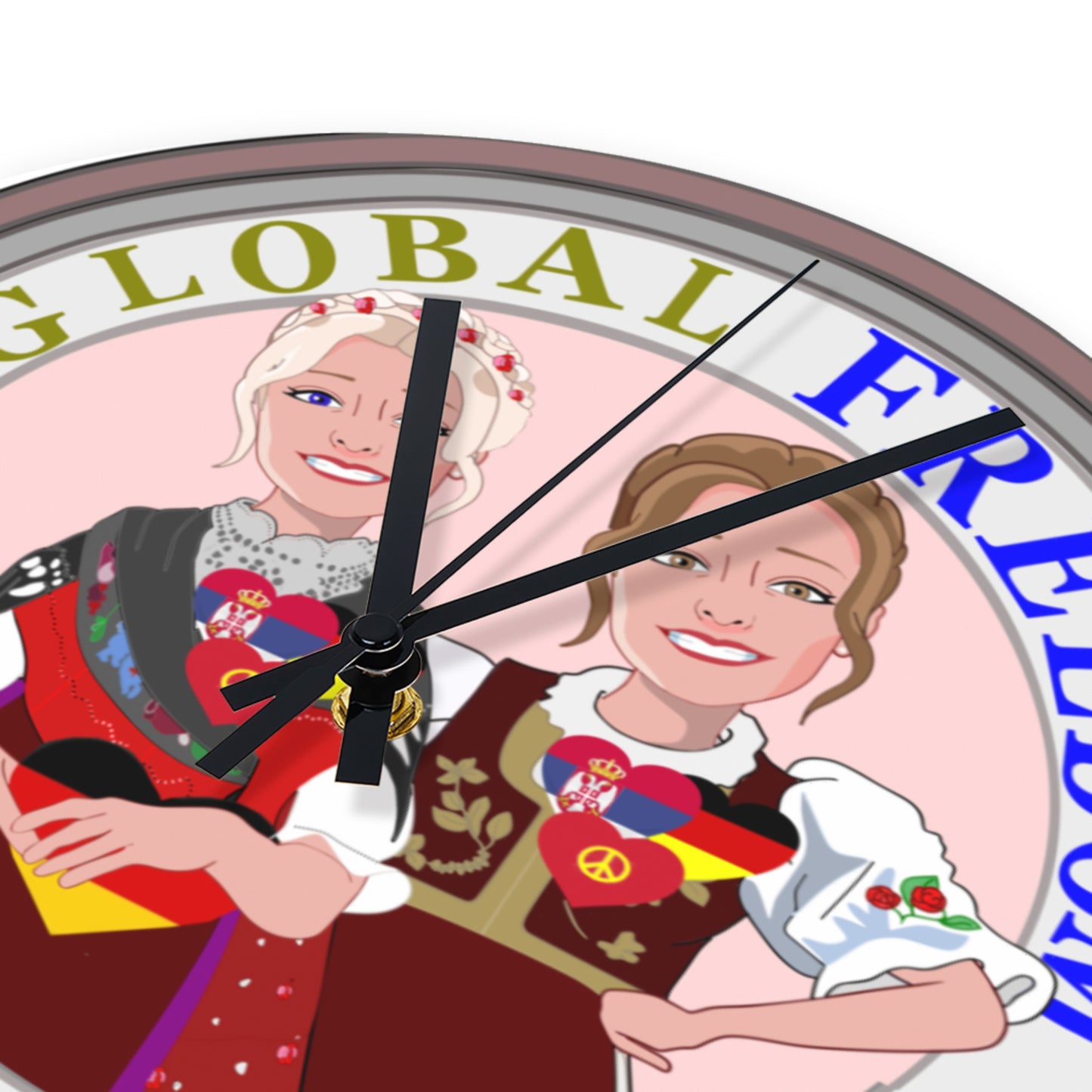 Wooden Wall Clock Without Scale GLOBAL FREEDOM UNITED© Women Serbia & Germany V1
