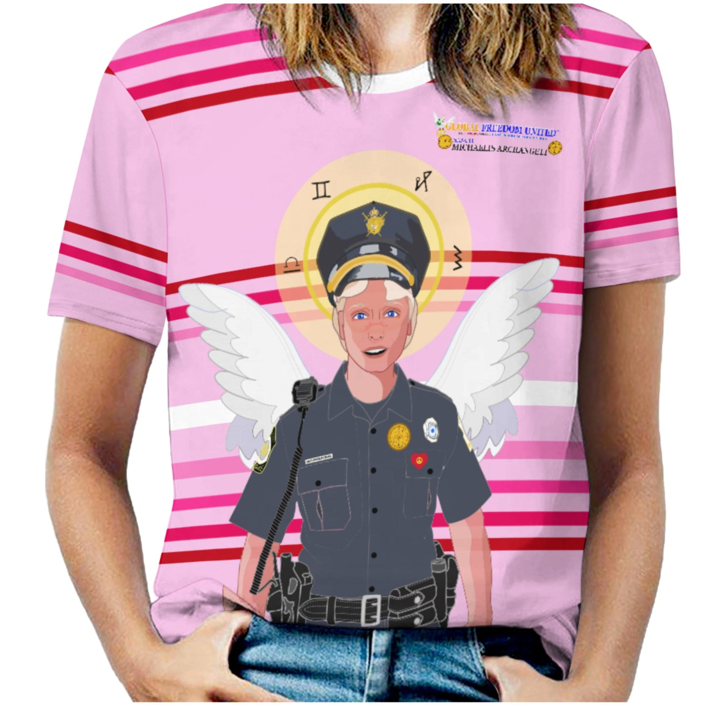 Women´s T-shirt  Global Freedom United© Archangel Michael In Latin V4 Pink1