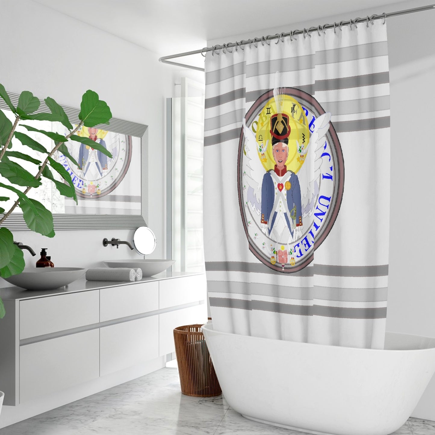 Quick-drying Shower Curtain GLOBAL FREEDOM UNITED© Archangel Michael Version 3 Grey