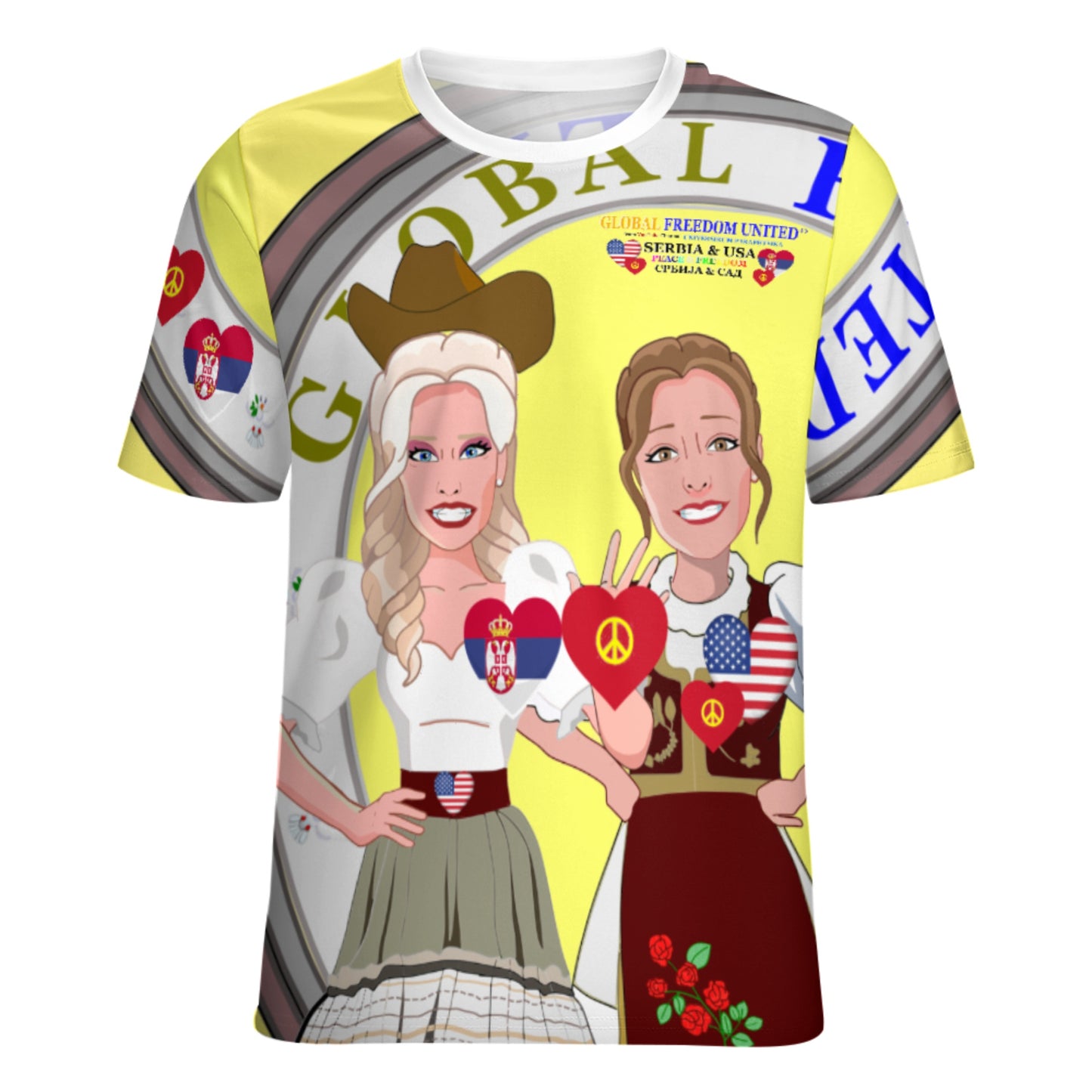 Women´s T-shirt 3 GLOBAL FREEDOM UNITED© Women Serbia & USA Yellow