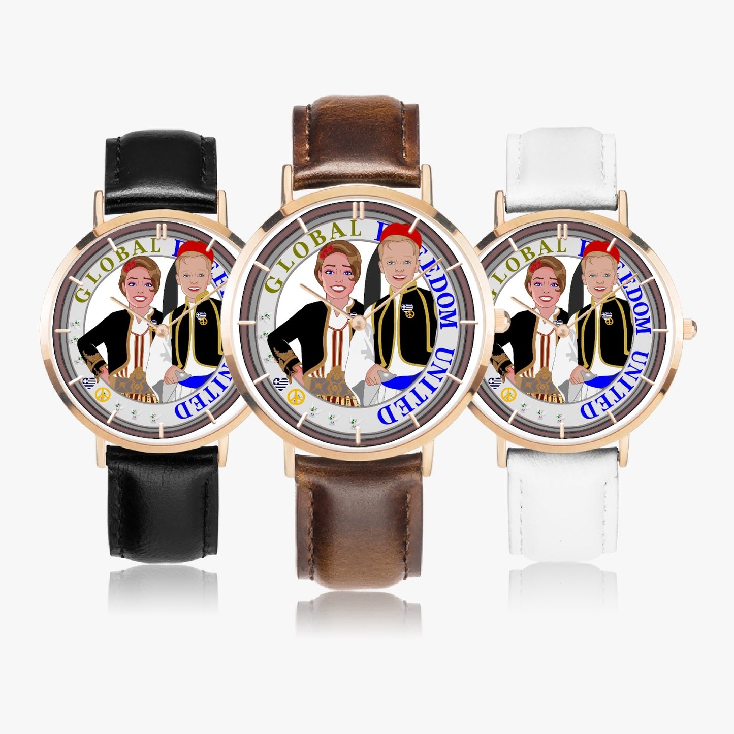 Hot Selling Ultra-Thin Leather Strap Quartz Watch (Rose Gold With Indicators) GLOBAL FREEDOM UNITED© Couple Greece