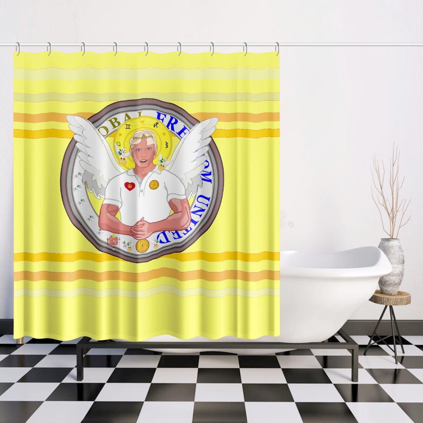 Quick-drying Shower Curtain GLOBAL FREEDOM UNITED© Archangel Michael Version 2 Yellow