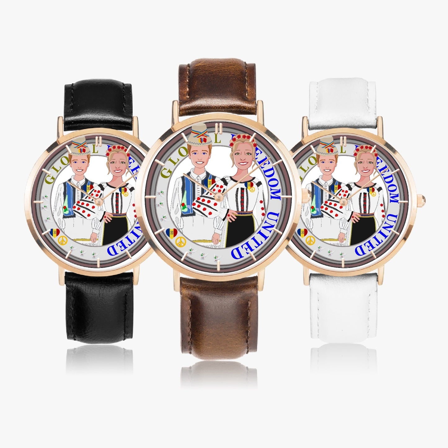 Hot Selling Ultra-Thin Leather Strap Quartz Watch (Rose Gold With Indicators) GLOBAL FREEDOM UNITED© Couple Romania