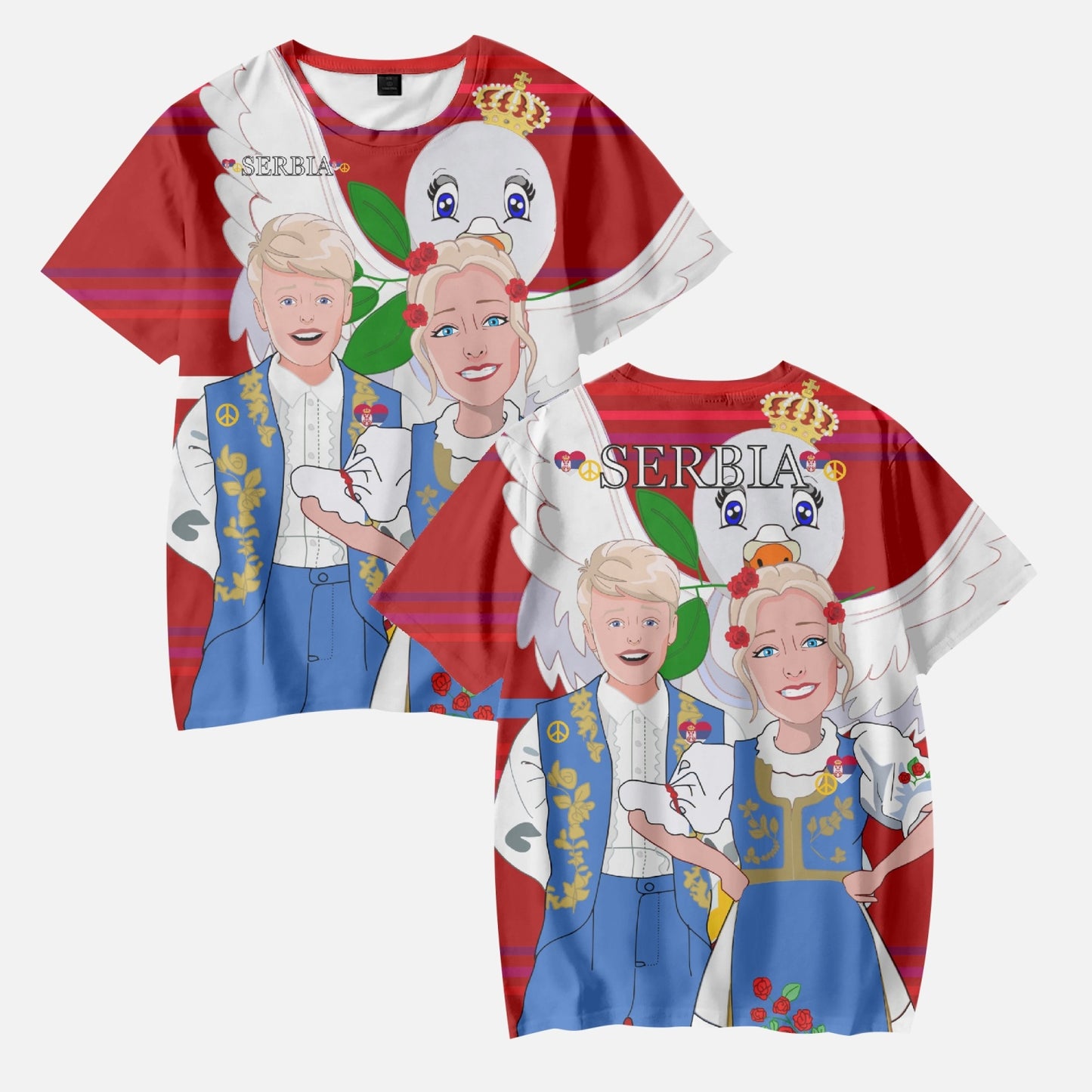AOP Kids' Short T-Shirts GLOBAL FREEDOM UNITED COUPLE EDITION SERBIA RED