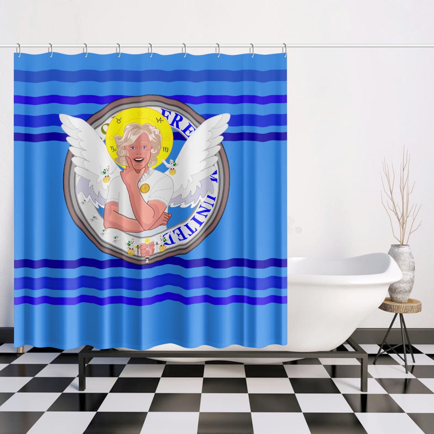 Quick-drying Shower Curtain GLOBAL FREEDOM UNITED© ARCHANGEL GABRIEL Deep Blue