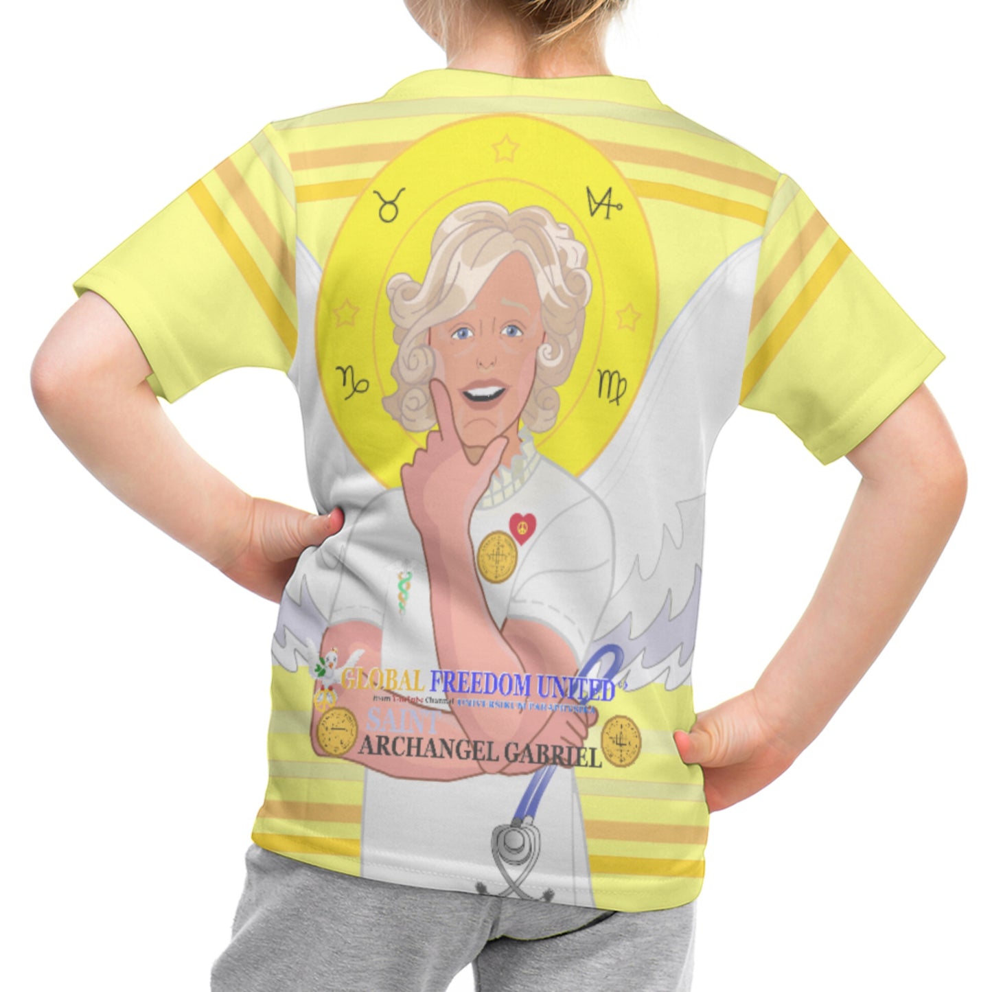 Kid´s T-shirt 2 GLOBAL FREEDOM UNITED© Archangel Gabriel English  Yellow