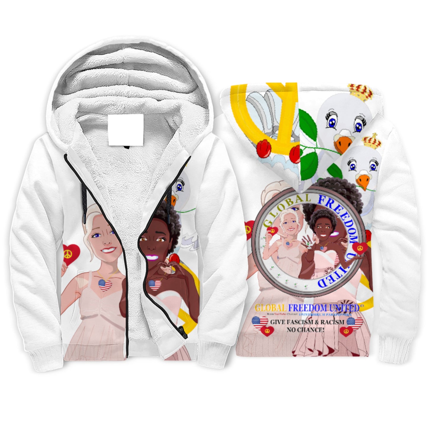 Plush Hoodie GLOBAL FREEDOM UNITED© Women Anti Racism & Fascism USA Big