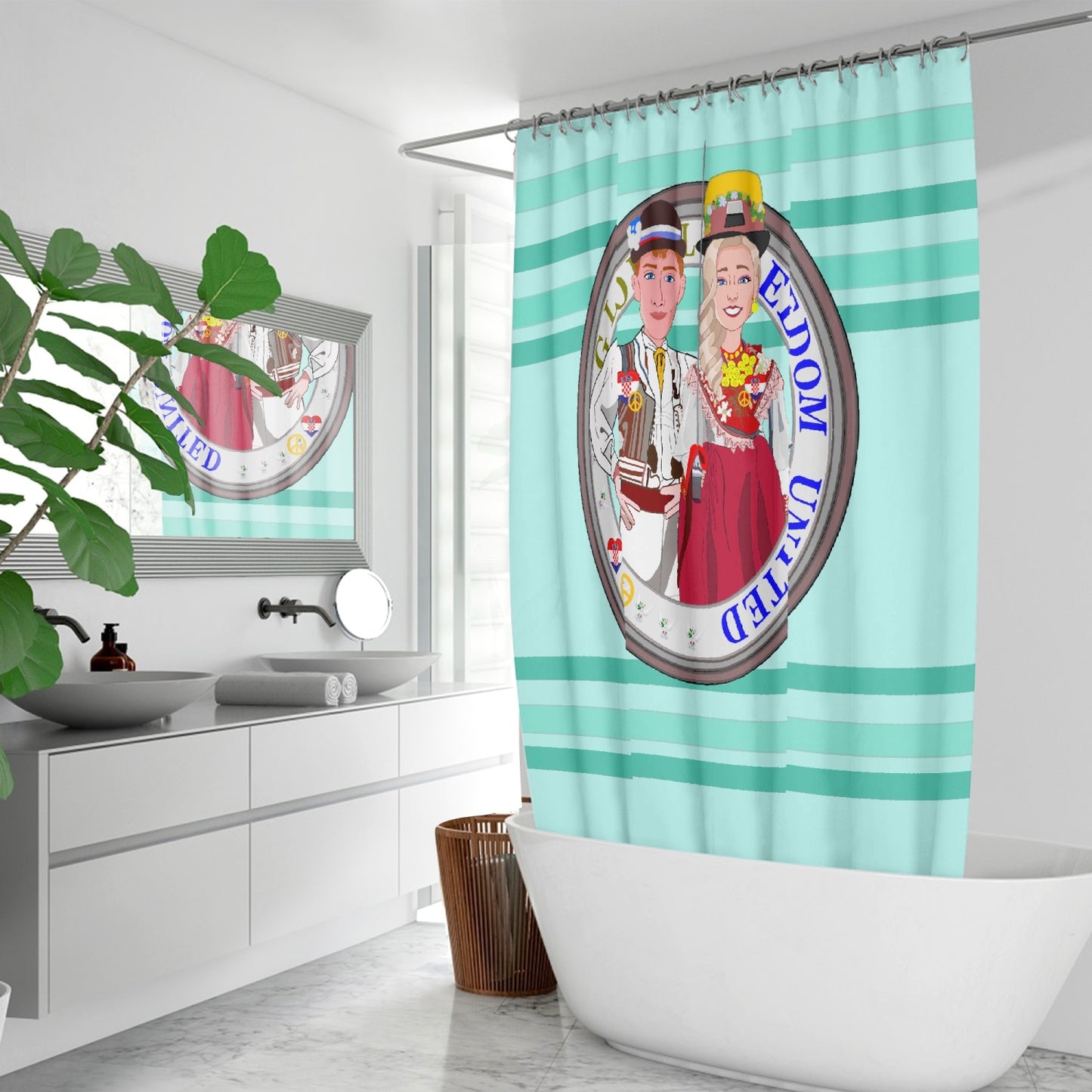 GLOBAL FREEDOM UNITED© Couple Croatia Light Green - Quick-drying Shower Curtain