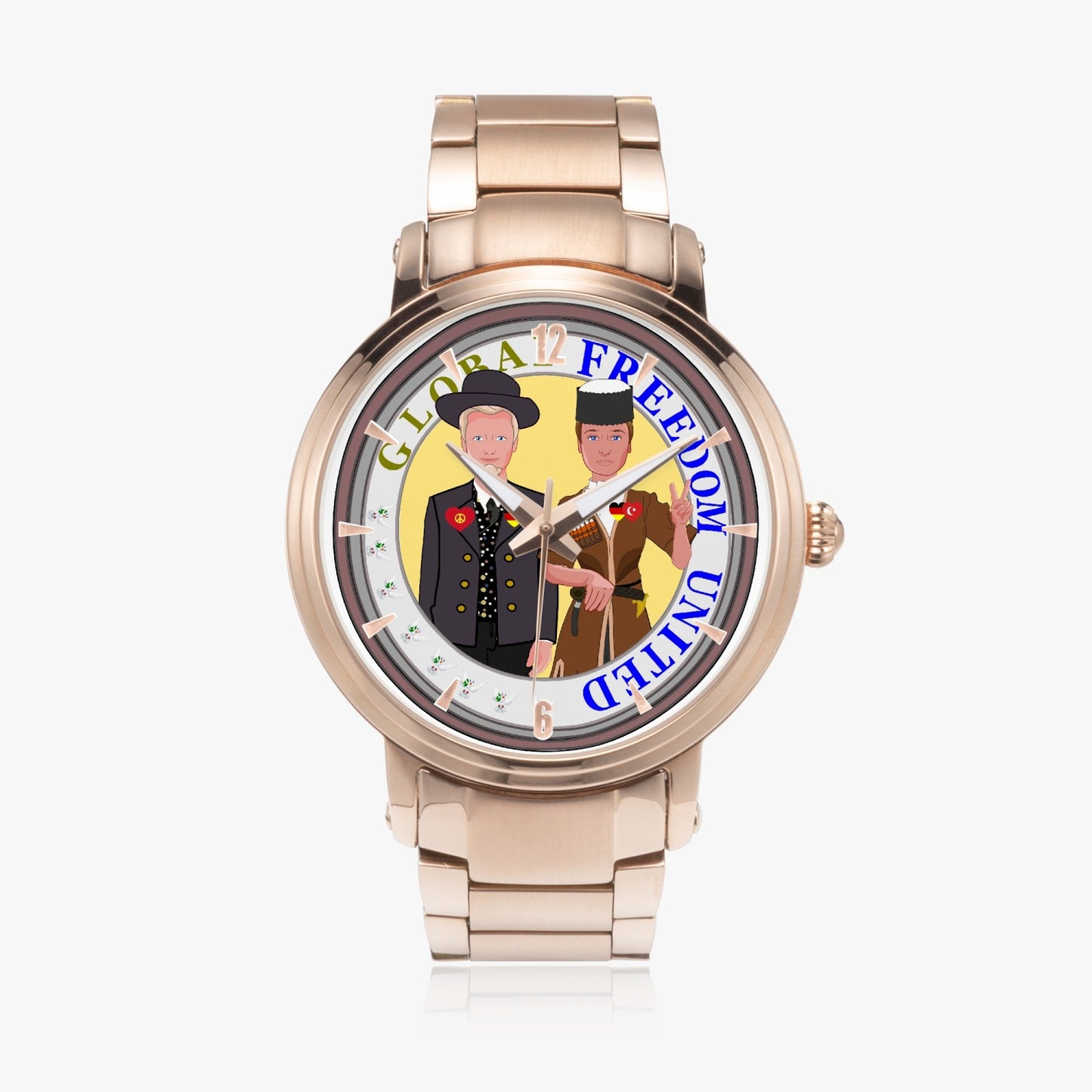 New Steel Strap Automatic Watch (With Indicators) GLOBAL FREEDOM UNITED MEN GERMANY & TURKEY