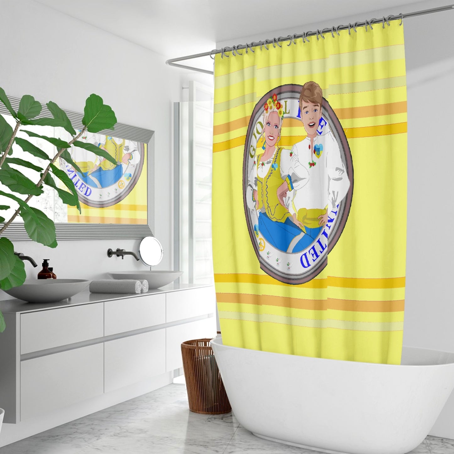 GLOBAL FREEDOM UNITED© Couple Ukrain Yellow - Quick-drying Shower Curtain