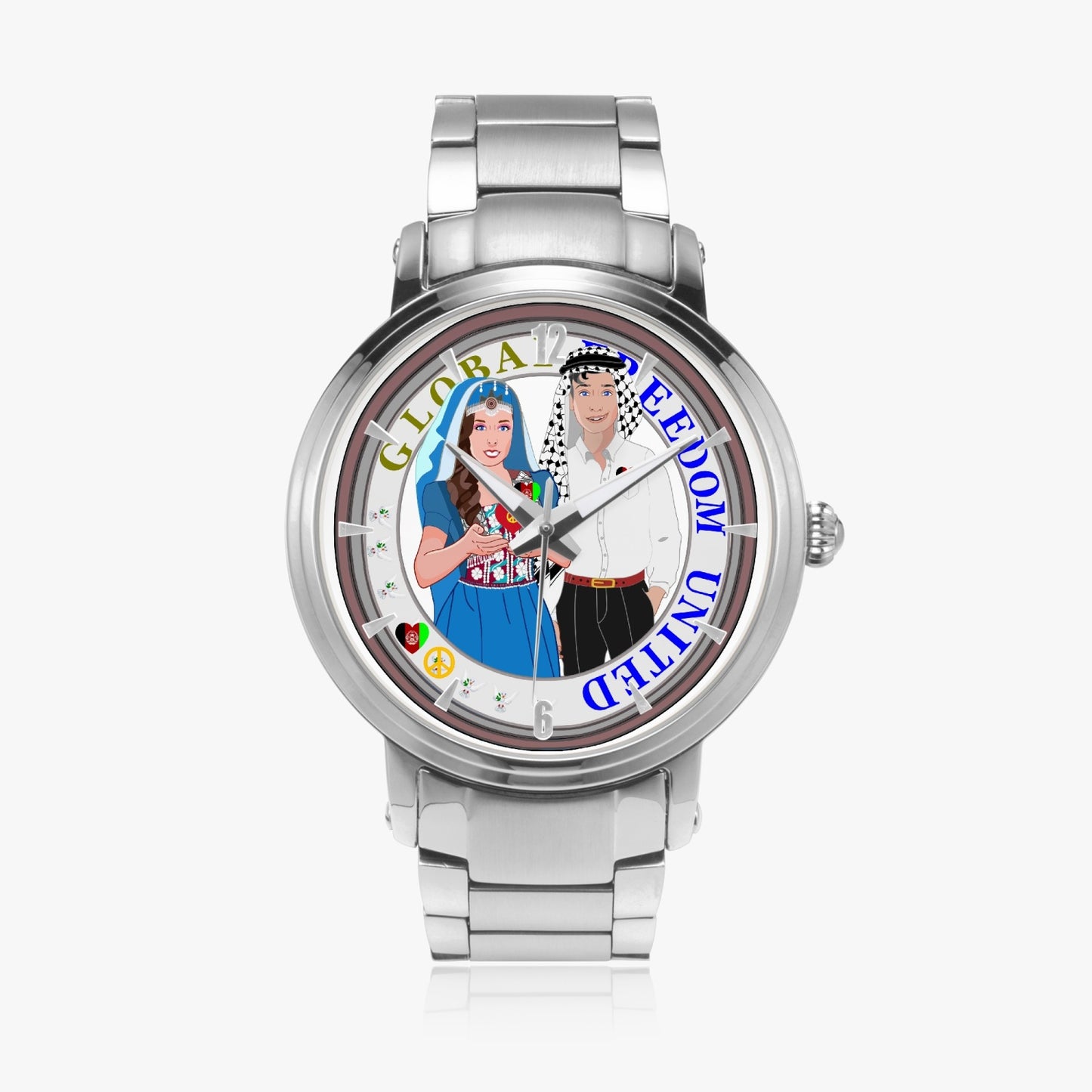 GLOBAL FREEDOM UNITED© Couple Afghanistan New Steel Strap Automatic Watch (With Indicators)