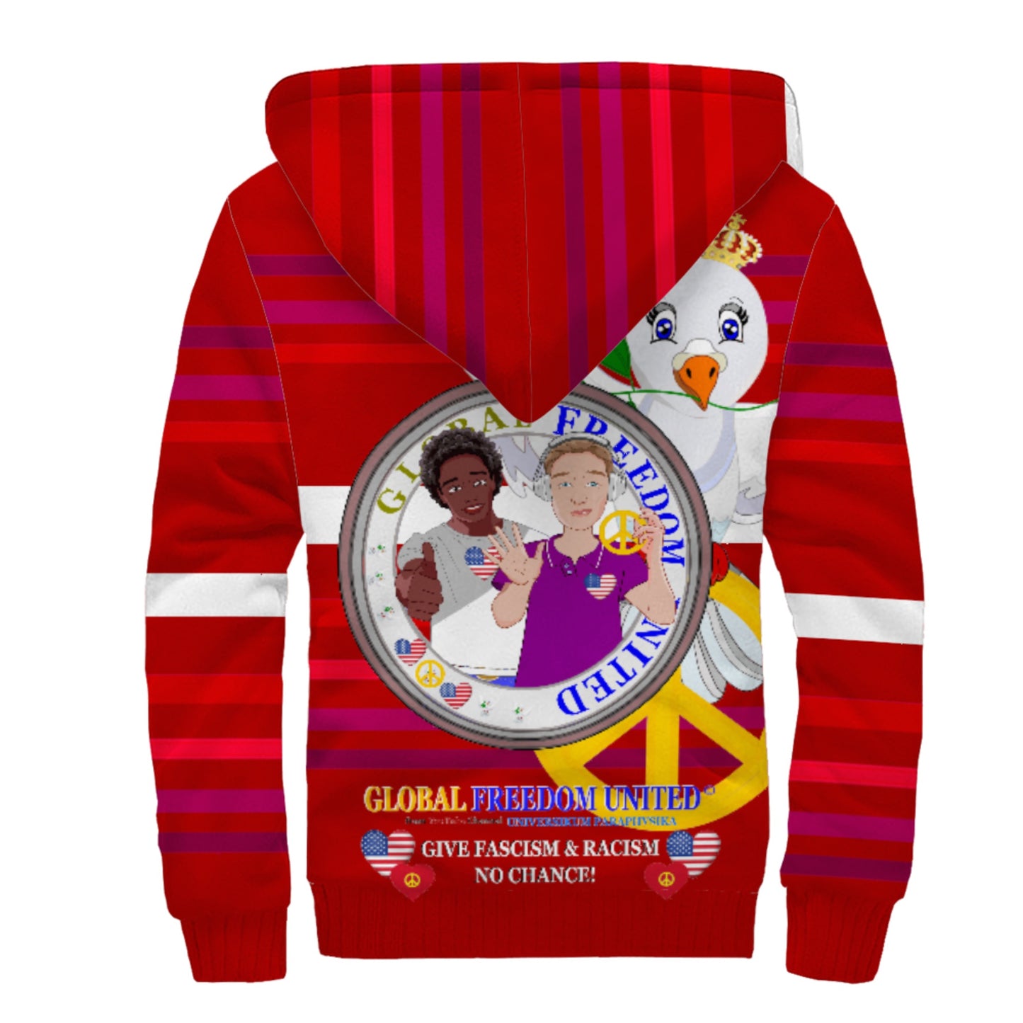 Plush Hoodie GLOBAL FREEDOM UNITED© Men Anti Racism & Fascism USA  Red