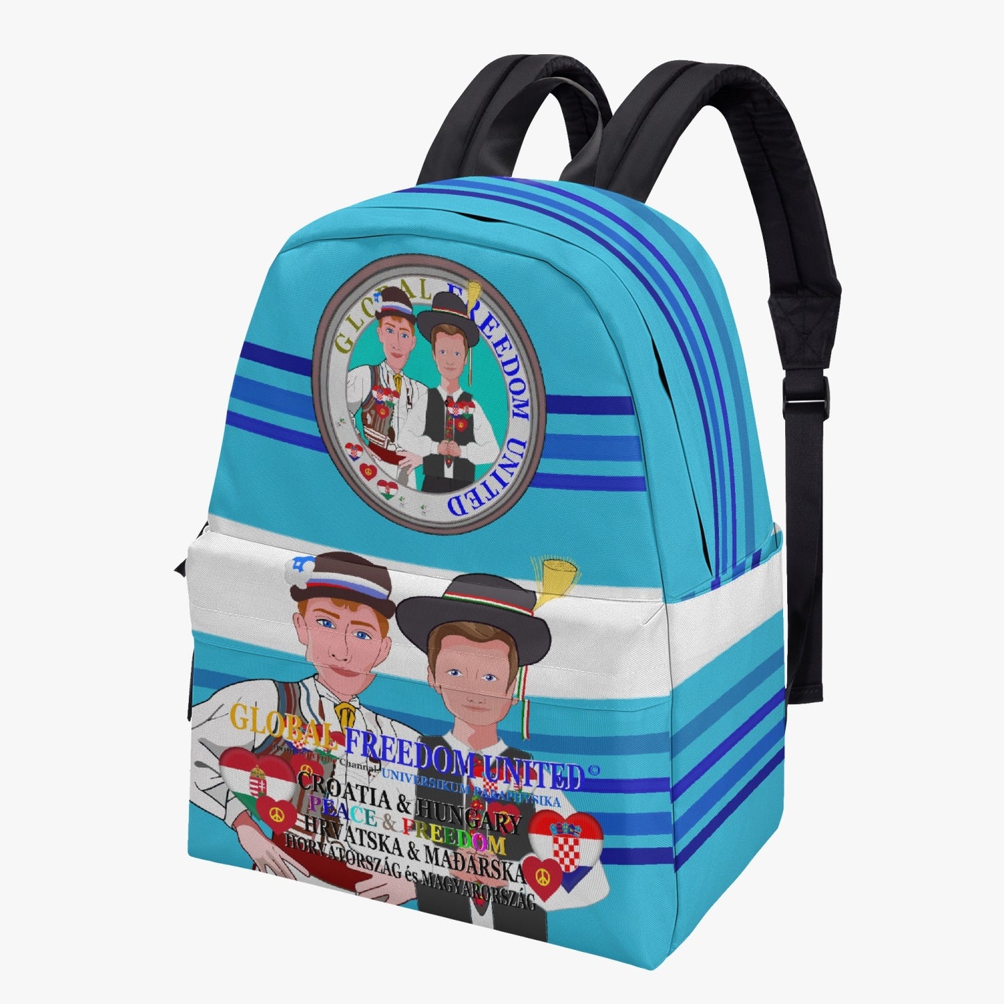 GLOBAL FREEDOM UNITED MEN CROATIA & HUNGARIA OLD PEACE  BLUE All-over-print Canvas Backpack