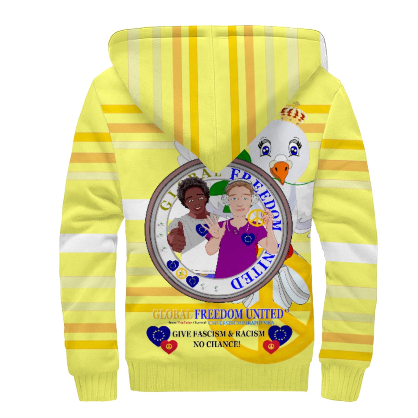 Plush Hoodie GLOBAL FREEDOM UNITED© Men Anti Racism & Fascism Yellow