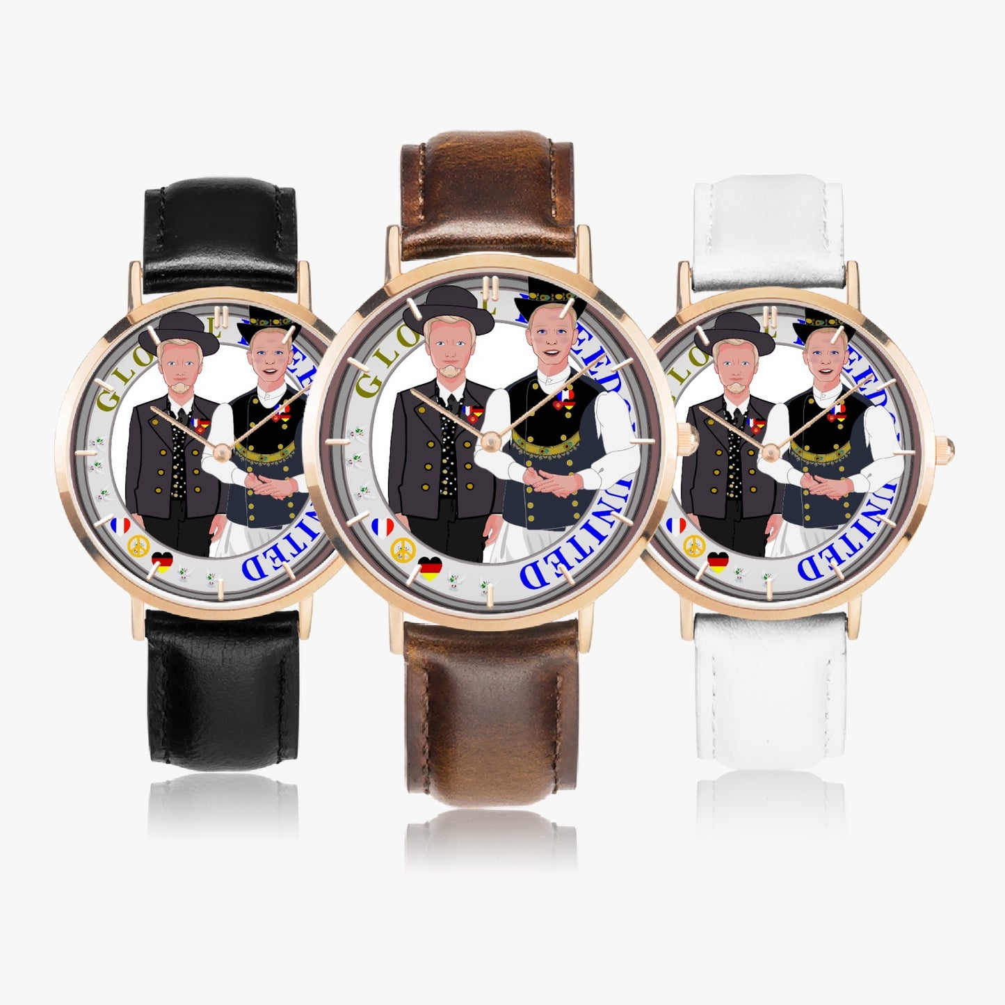 GLOBAL FREEDOM UNITED© Hot Selling Ultra-Thin Leather Strap Quartz Watch (Rose Gold With Indicators) Men French & Germany