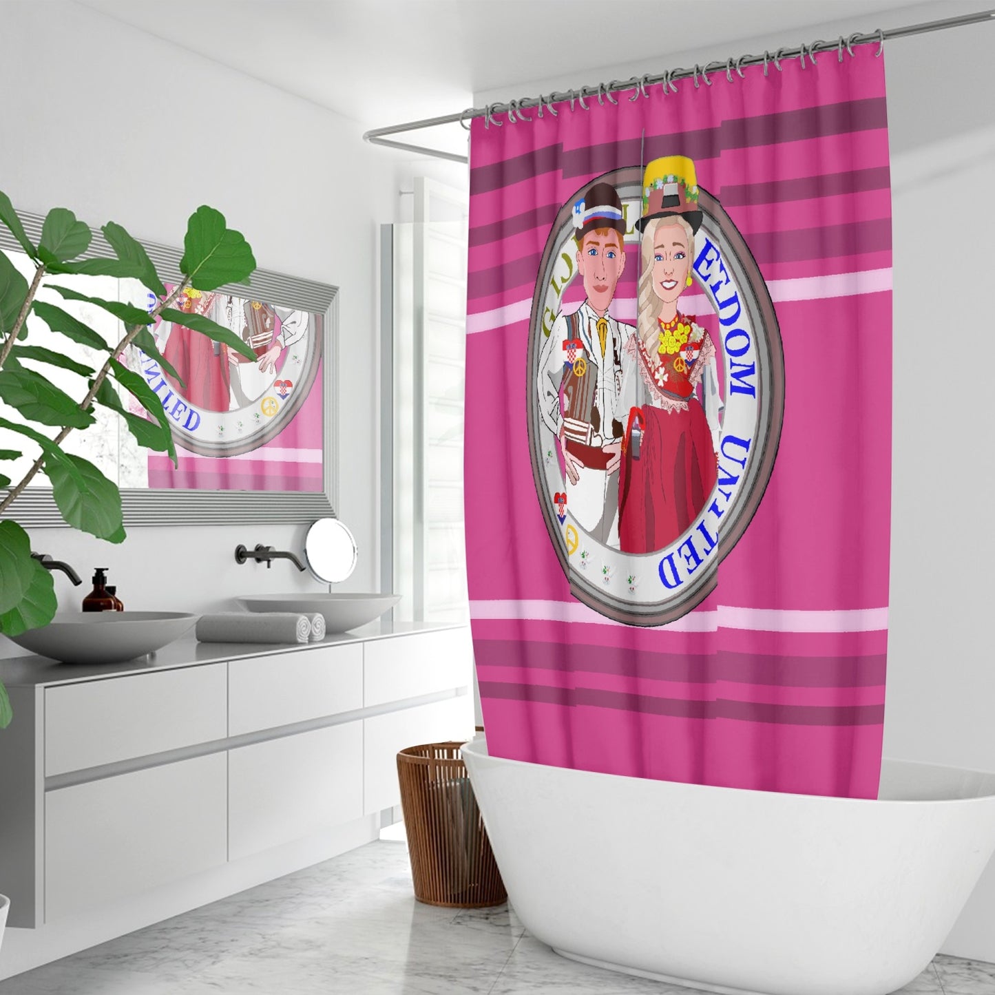 GLOBAL FREEDOM UNITED© Couple Croatia Pink2 - Quick-drying Shower Curtain