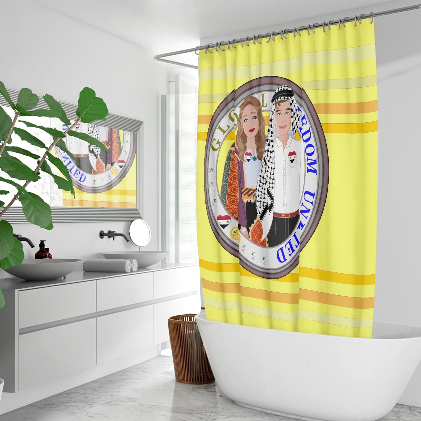GLOBAL FREEDOM UNITED© Couple Syria Yellow - Quick-drying Shower Curtain