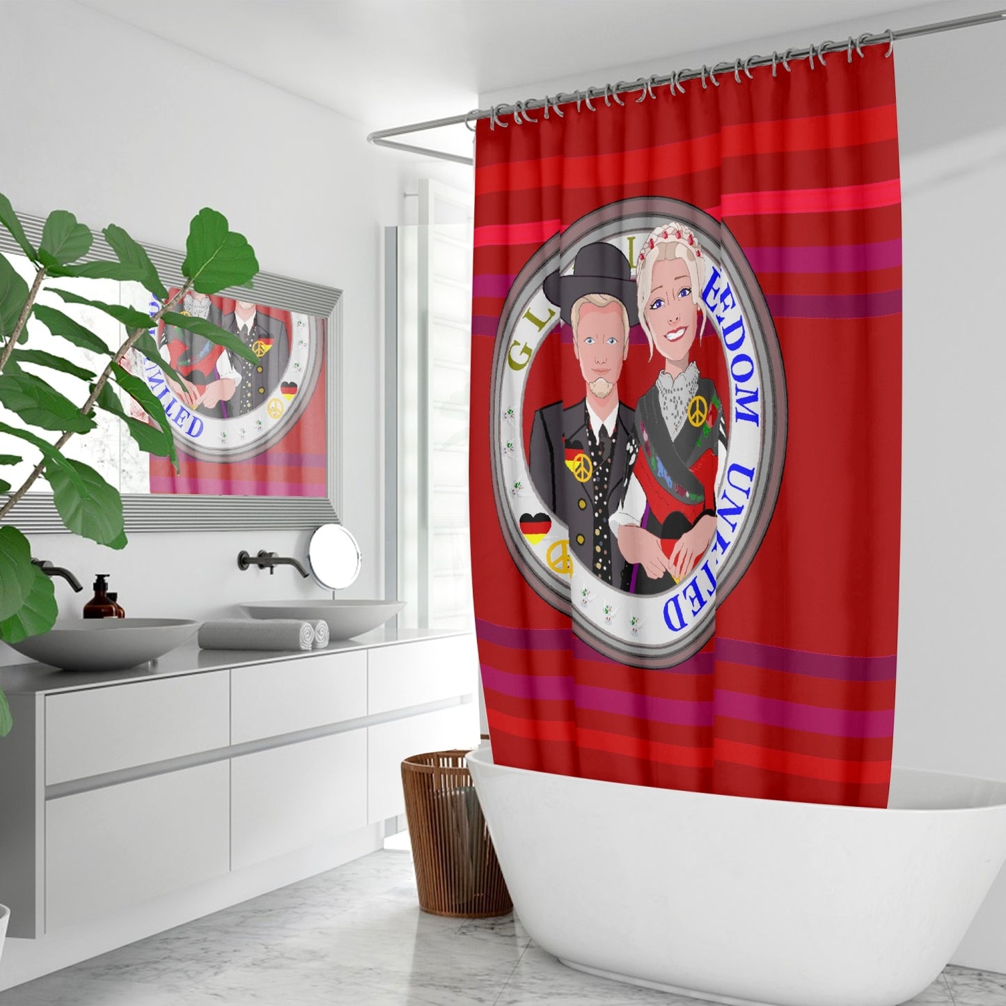 GLOBAL FREEDOM UNITED© Couple Germany V1 Red - Quick-drying Shower Curtain
