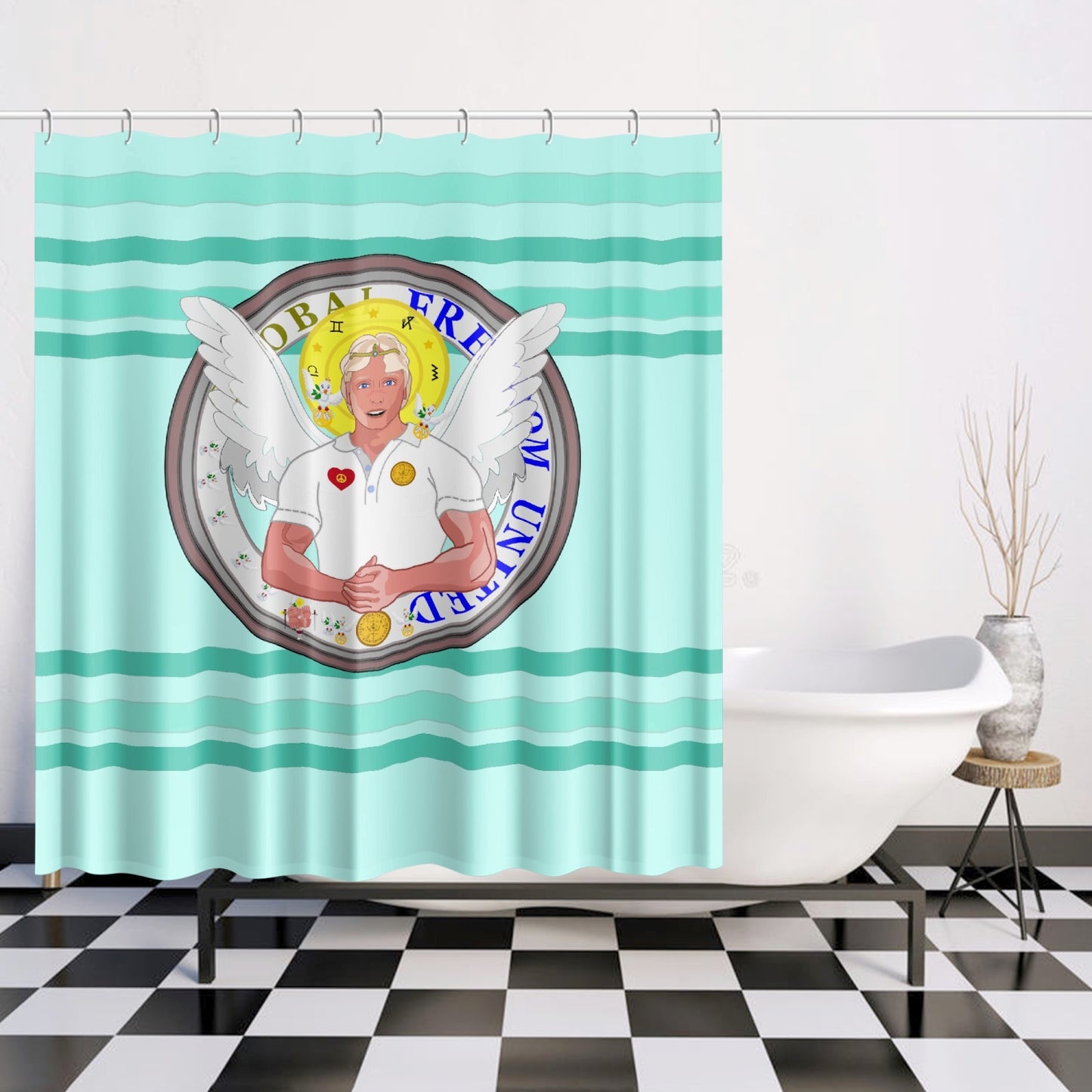 Quick-drying Shower Curtain GLOBAL FREEDOM UNITED© Archangel Michael Version 2 Light Green